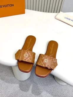 LV Slides Calf Leather Brown-Gold A60202609111110