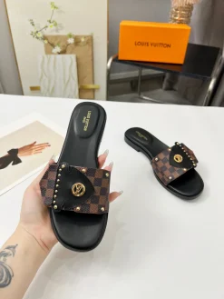 LV Slides Canvas Leather Black-Brown EU35-40 A60202609111199