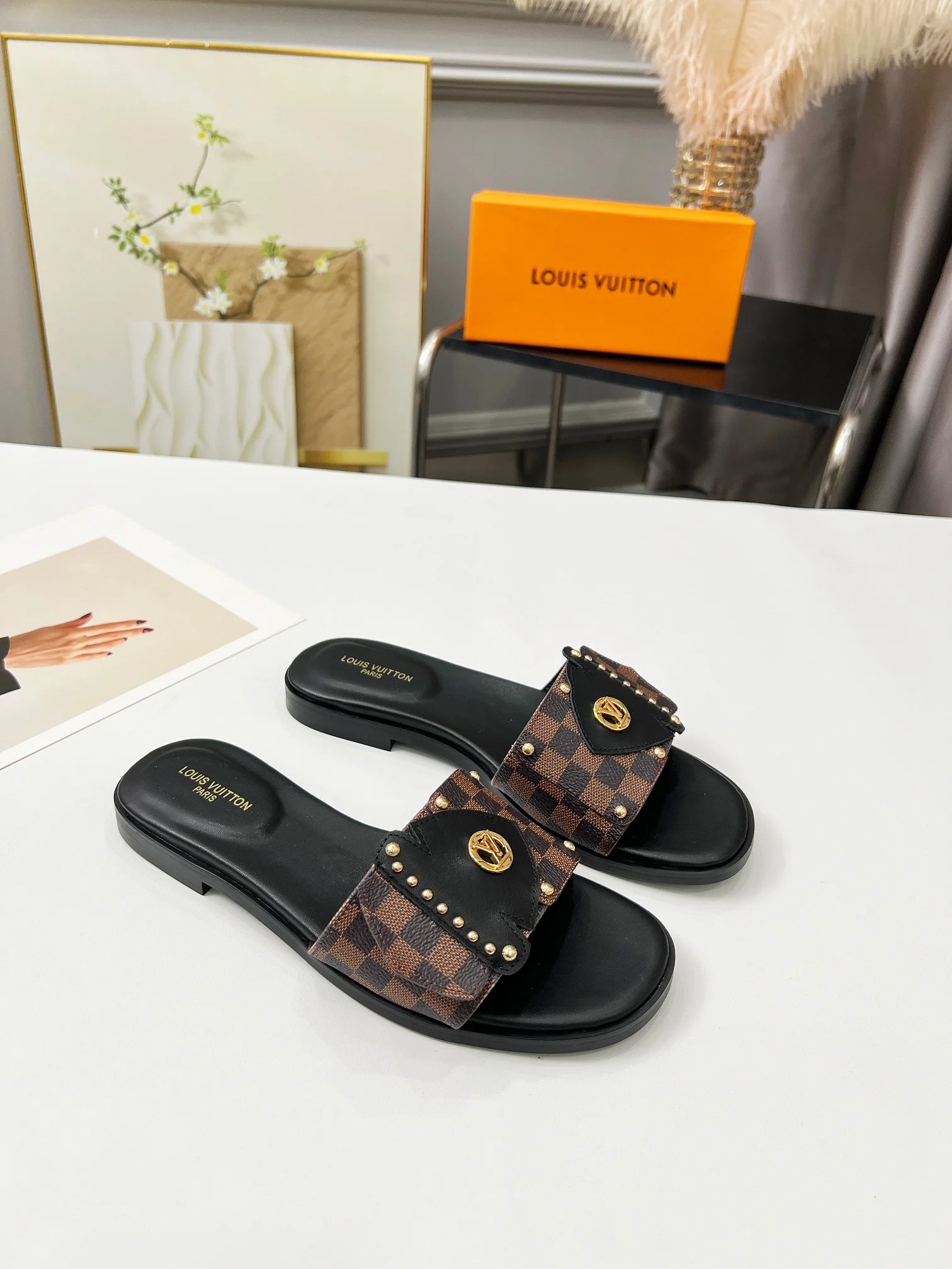 LV Slides Canvas Leather Black-Brown EU35-40 A60202609111199 - Image 2