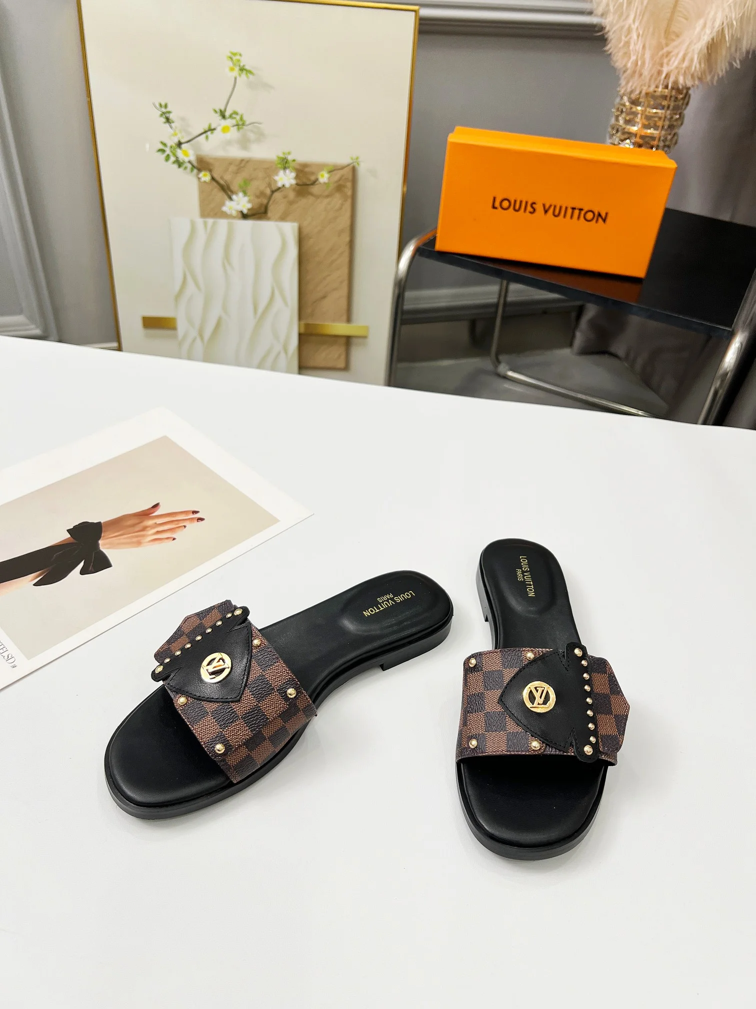 LV Slides Canvas Leather Black-Brown EU35-40 A60202609111199 - Image 3