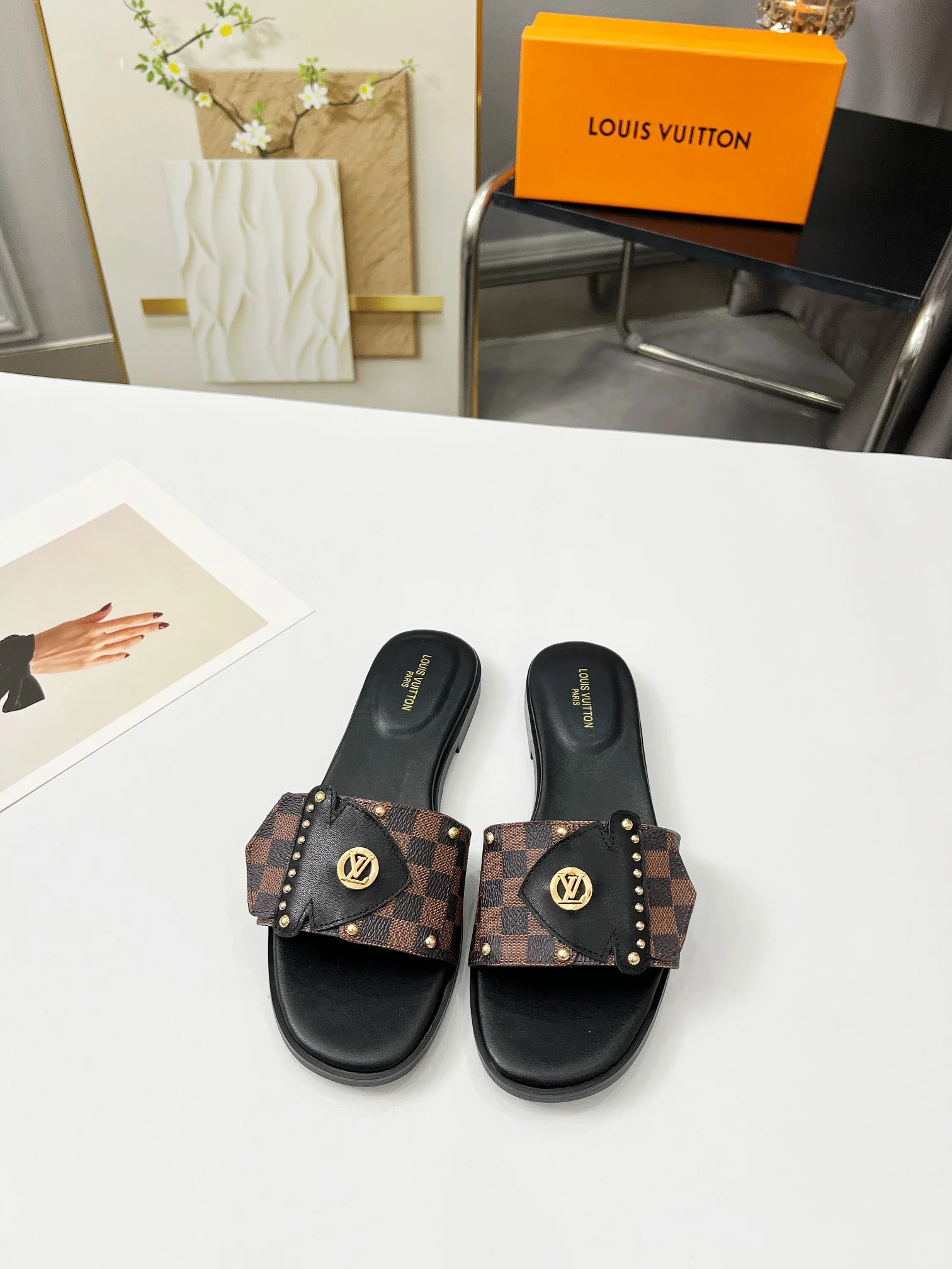 LV Slides Canvas Leather Black-Brown EU35-40 A60202609111199 - Image 4