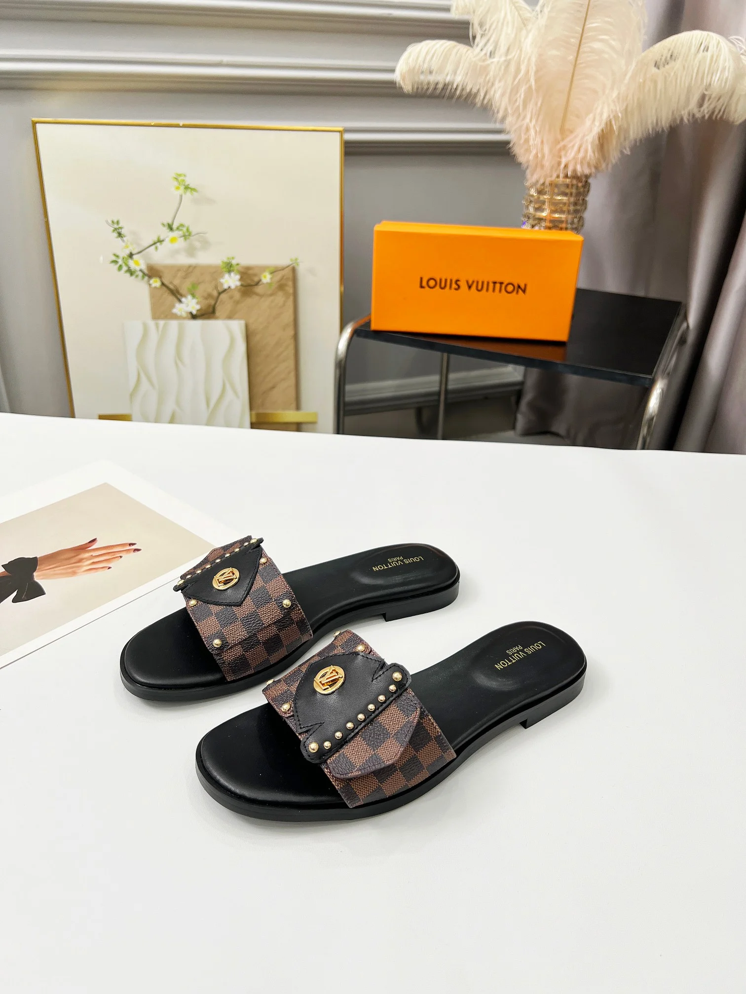 LV Slides Canvas Leather Black-Brown EU35-40 A60202609111199 - Image 5