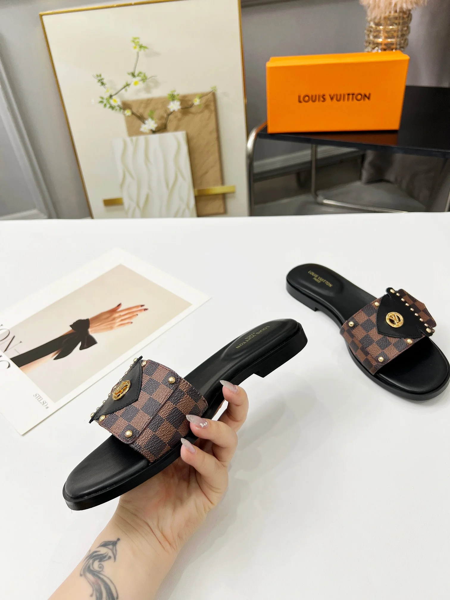 LV Slides Canvas Leather Black-Brown EU35-40 A60202609111199 - Image 6