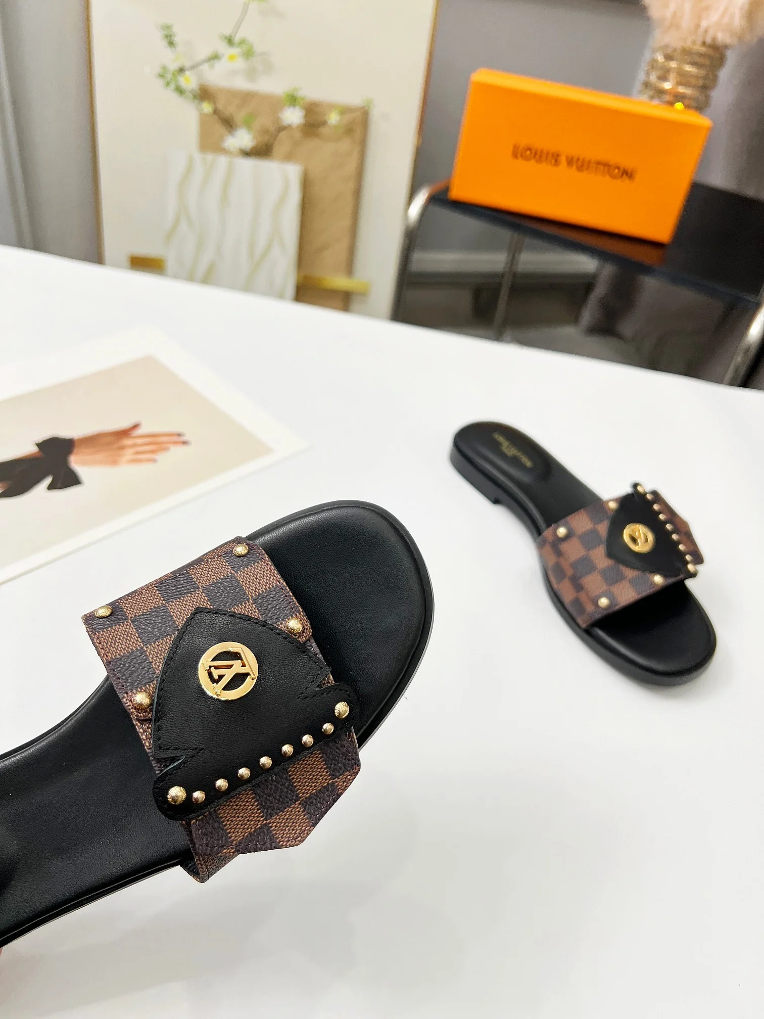 LV Slides Canvas Leather Black-Brown EU35-40 A60202609111199 - Image 7