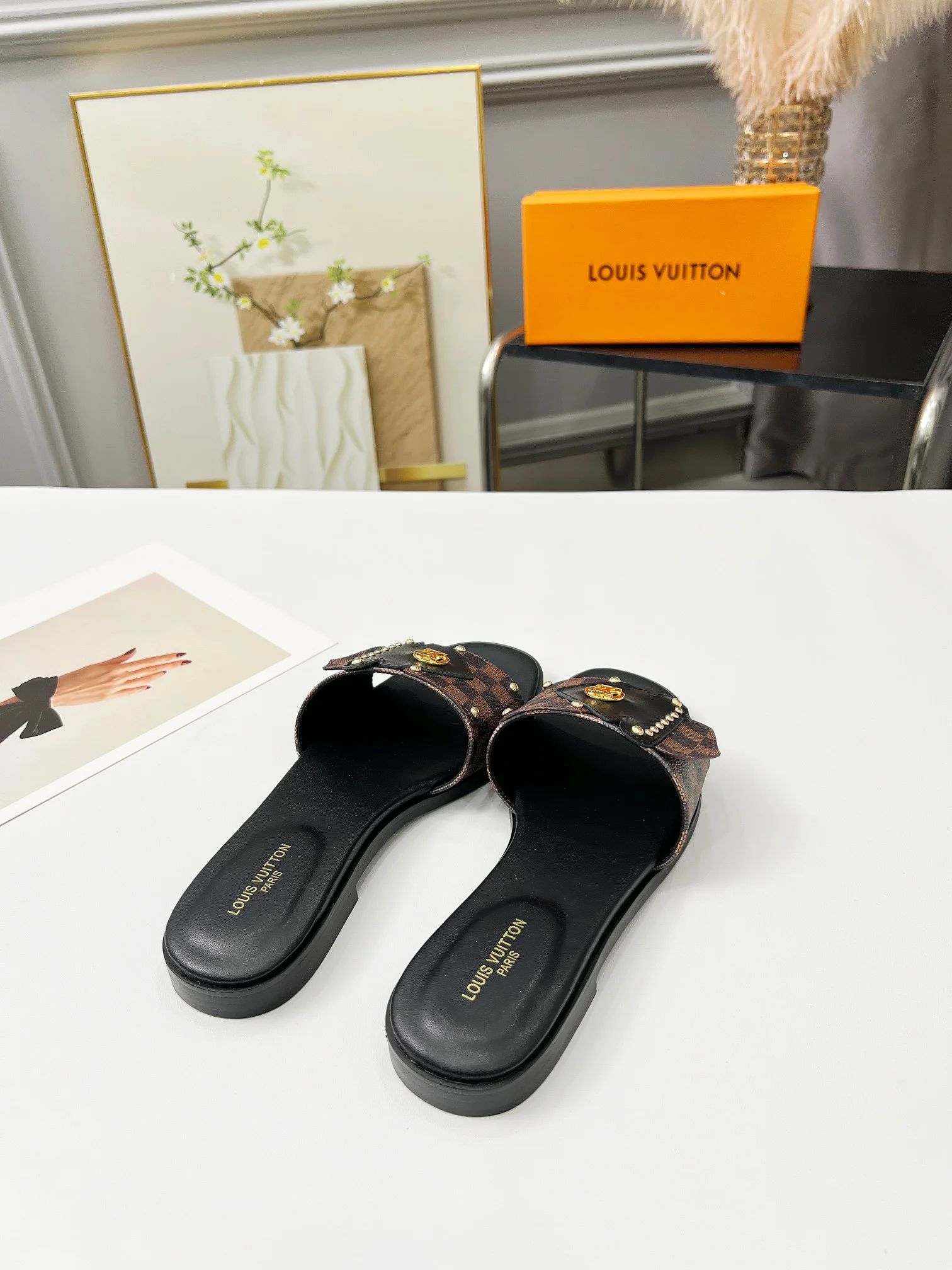 LV Slides Canvas Leather Black-Brown EU35-40 A60202609111199 - Image 8