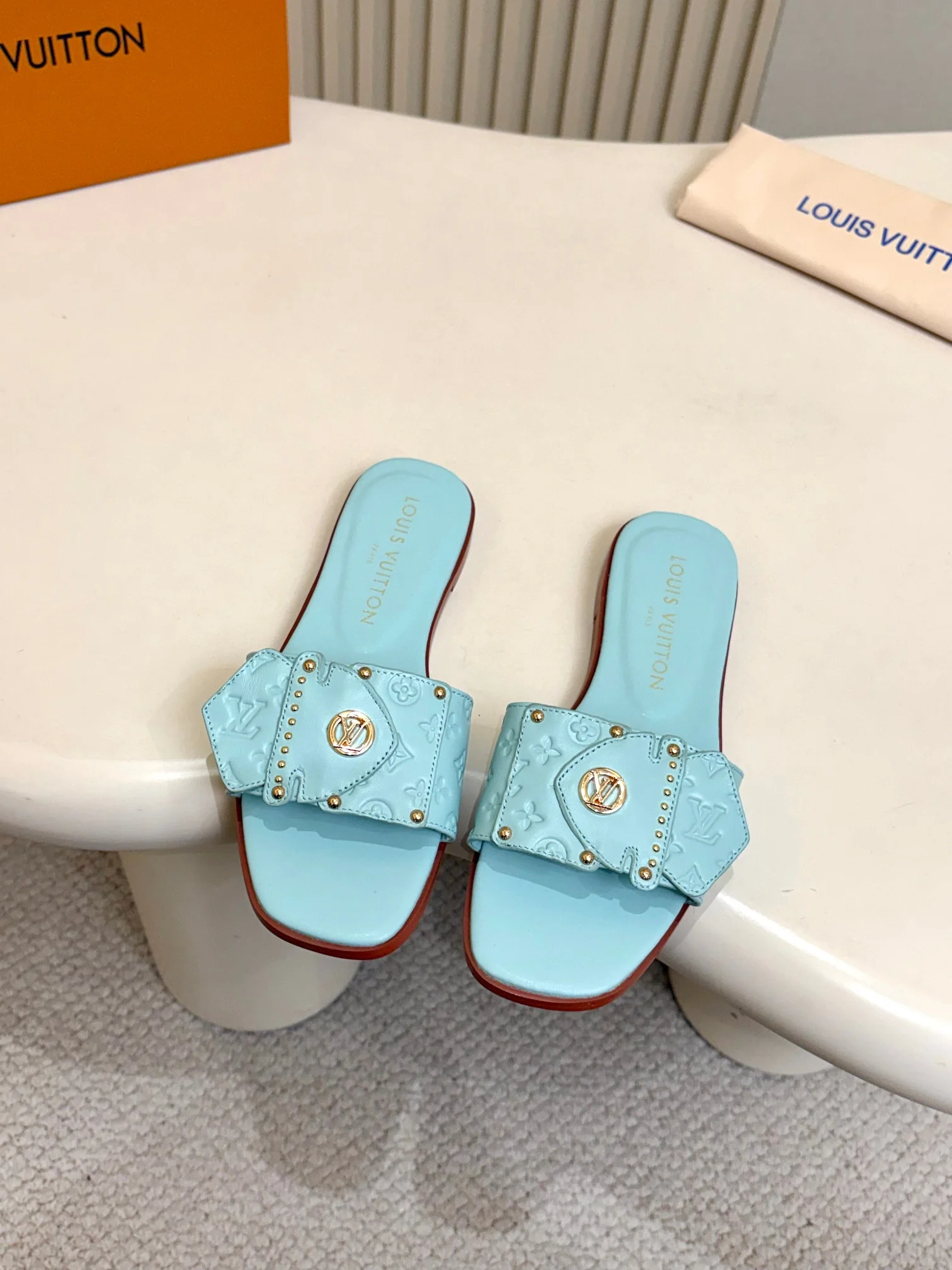LV Slides Leather Blue-Gold A60202609111112