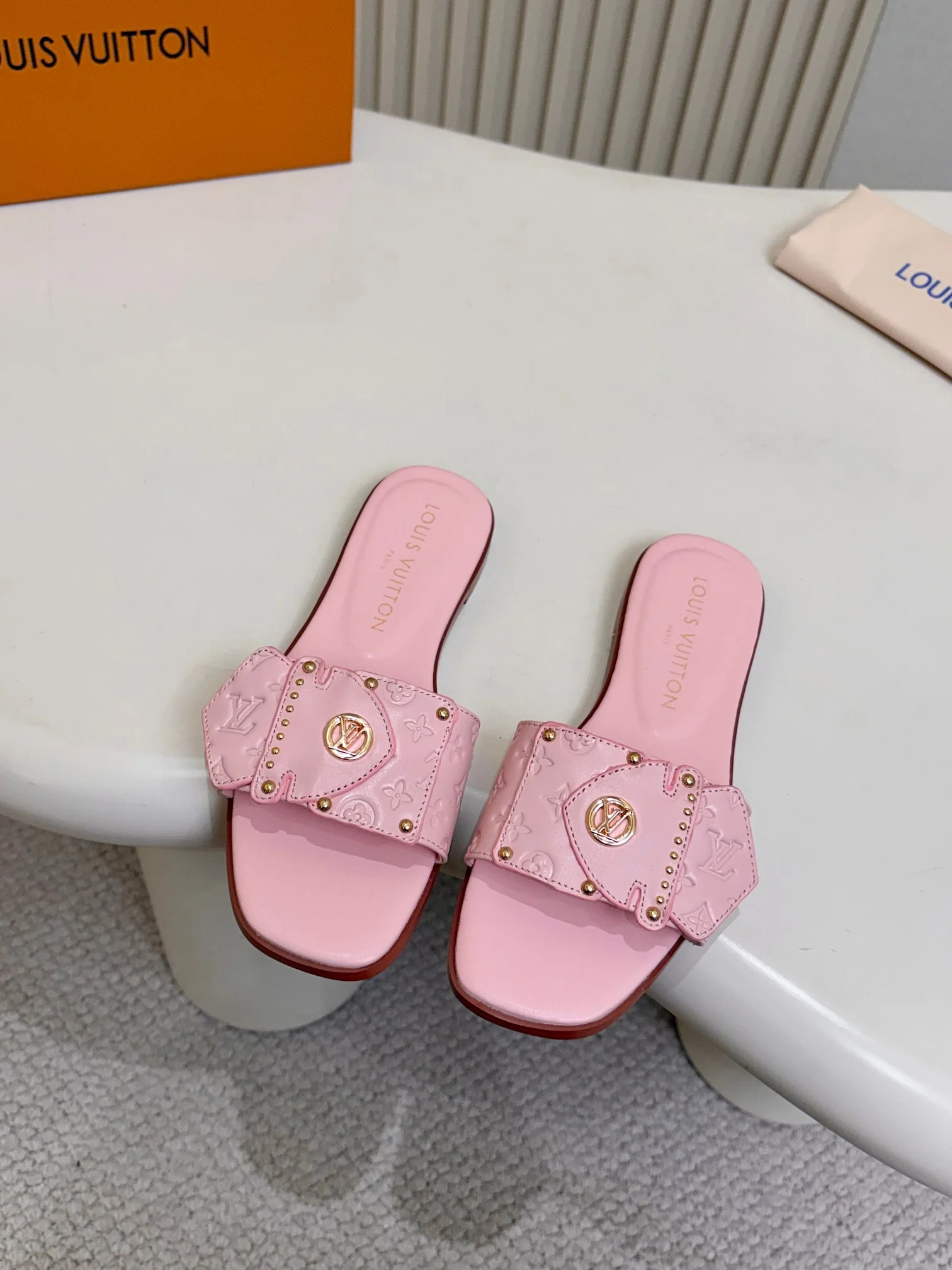 LV Slides Leather Pink-Gold A60202609111111