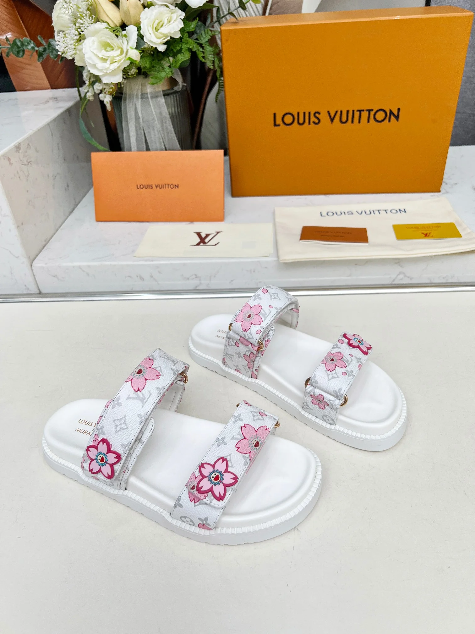 LV Slides Leather White-Pink EU35-45 A90202609111207 - Image 8