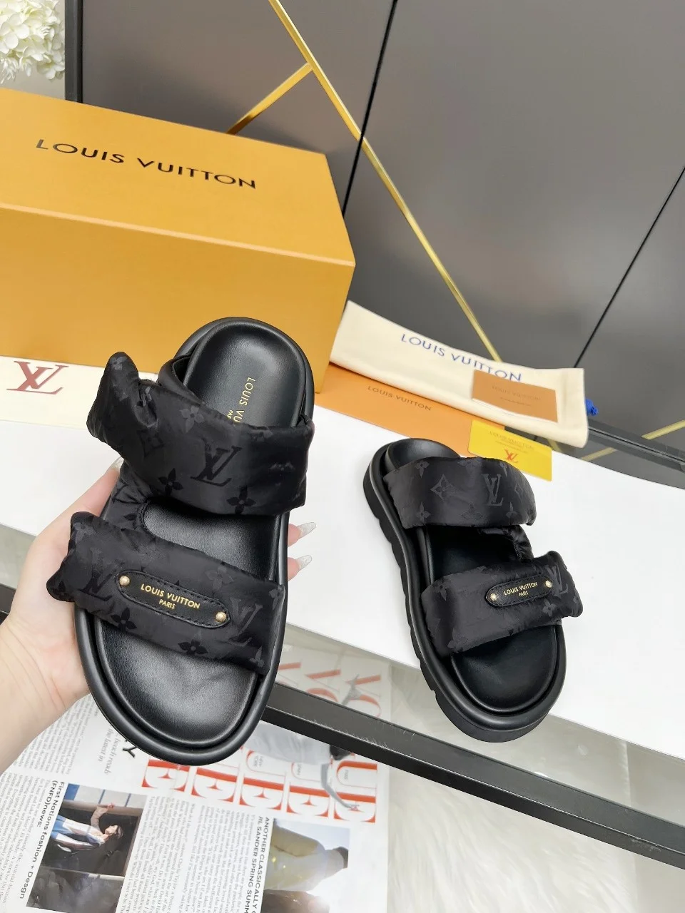 LV Slides Technical Fabric Black A80202609111205 - Image 4