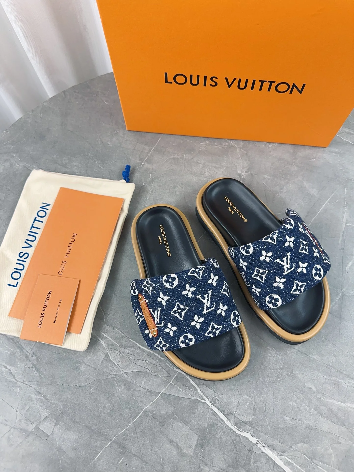 LV Slides Technical Fabric Blue-Tan EU35-45 A60202609111230 - Image 2