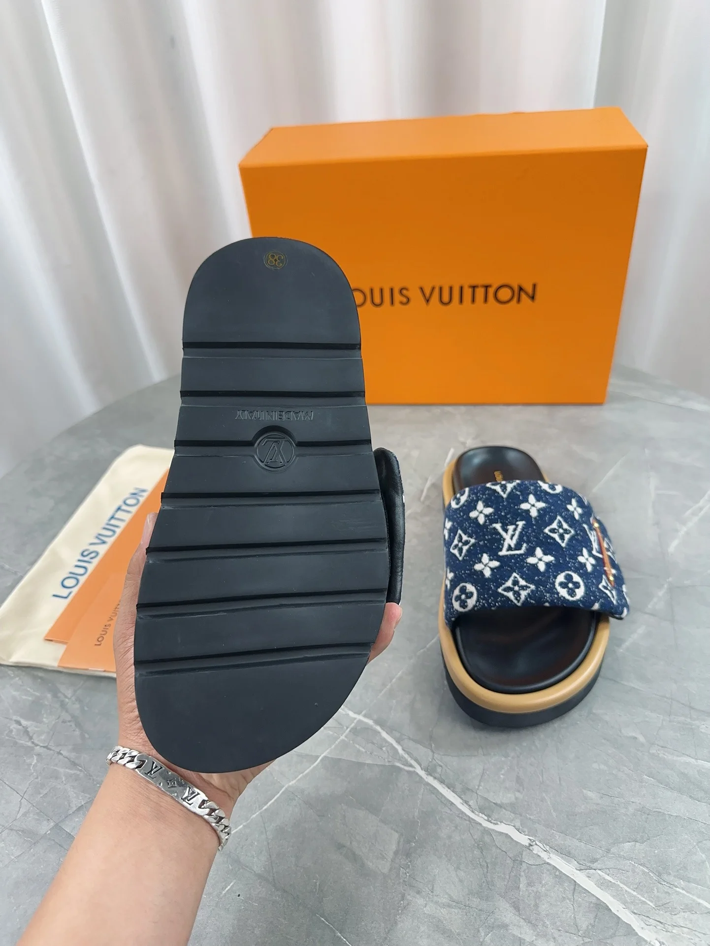 LV Slides Technical Fabric Blue-Tan EU35-45 A60202609111230 - Image 3