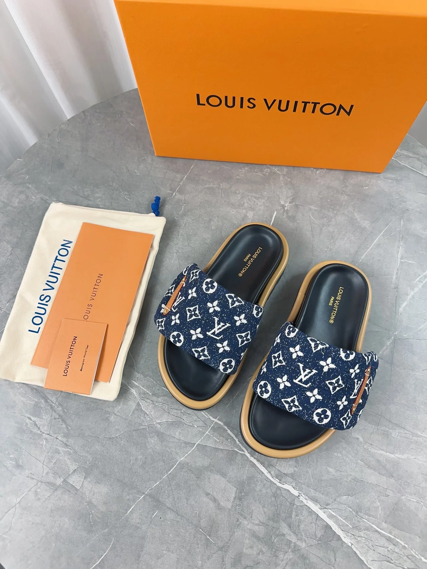 LV Slides Technical Fabric Blue-Tan EU35-45 A60202609111230 - Image 5