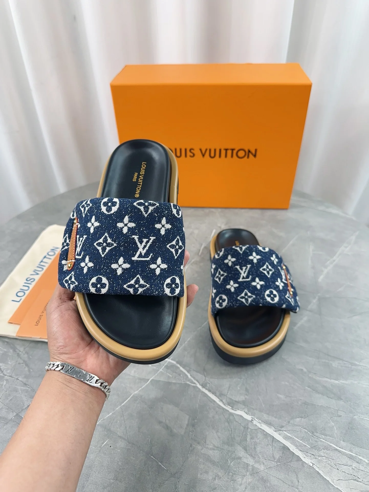 LV Slides Technical Fabric Blue-Tan EU35-45 A60202609111230 - Image 7