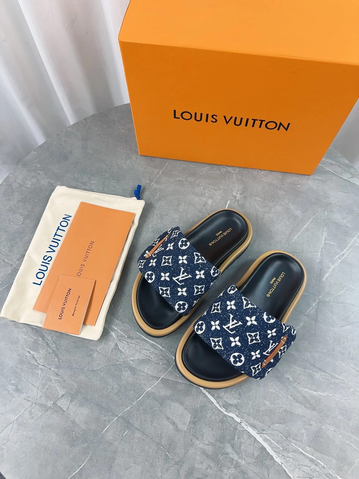 LV Slides Technical Fabric Blue-Tan EU35-45 A60202609111230 - Image 8