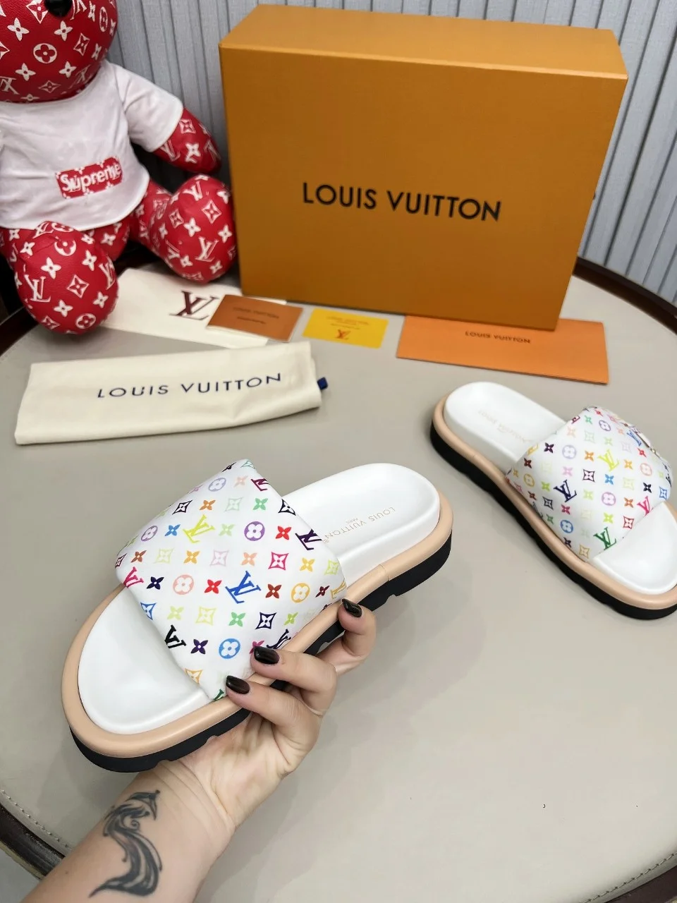 LV Slides Technical Fabric White-Multicolor EU35-45 A60202609111224 - Image 8