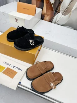 LV Slippers Leather Sheepskin Black-Brown EU35-45 B00202609111202