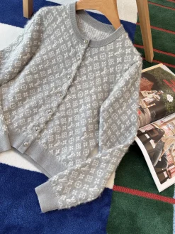 Alternative view of LV Sweaters Jacquard Knit Grey-White S-M-L D25202609060033