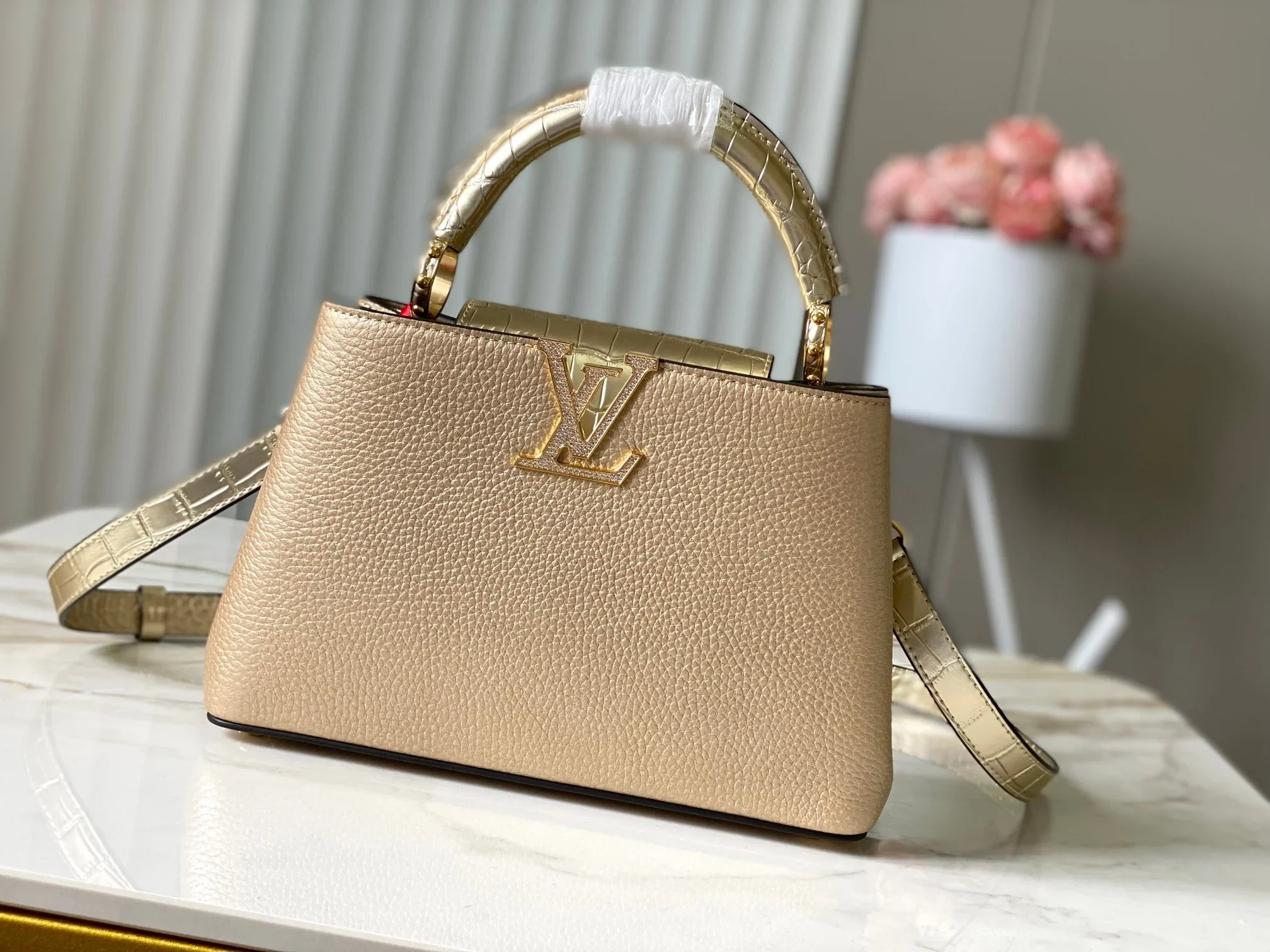 LV Top Handle Bags Gold-Beige 27X18X9CM A150202609090367
