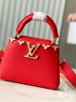 LV Top Handle Bags Taurillon Leather Red-Gold 21X14X8CM A000202609090371