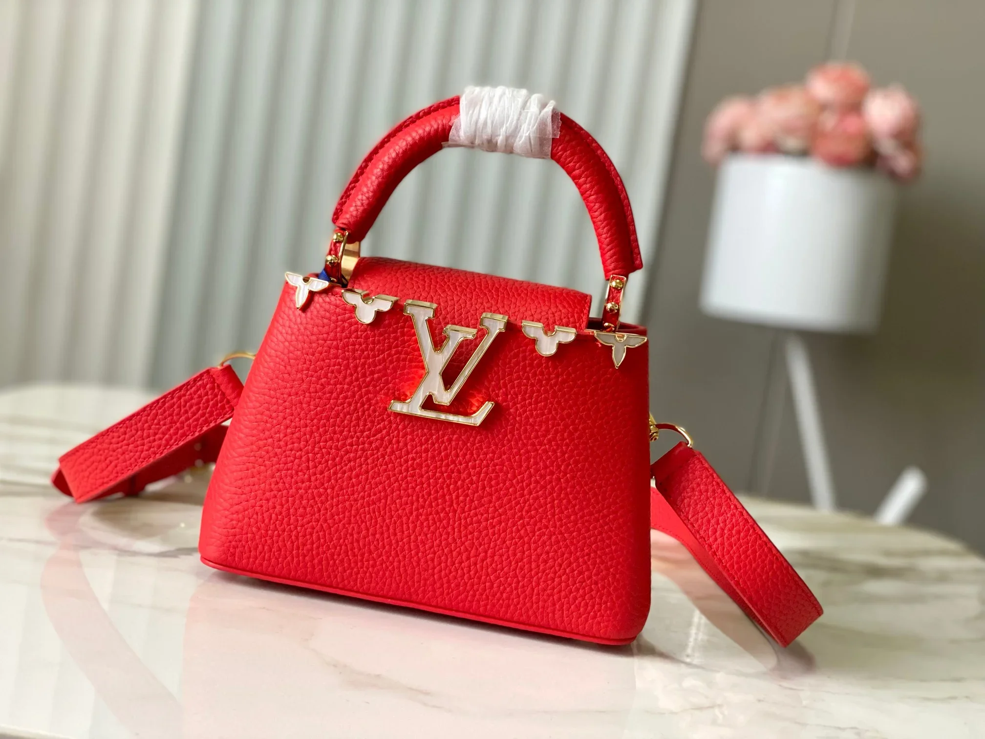 LV Top Handle Bags Taurillon Leather Red-Gold 21X14X8CM A000202609090371