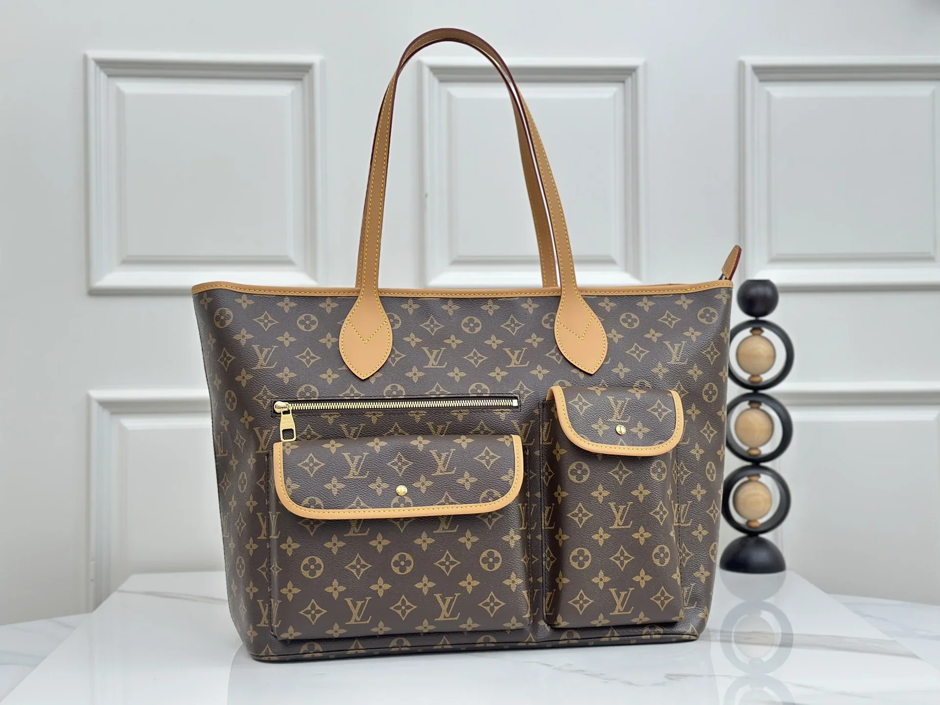 LV Totes Bags Monogram Canvas Brown-Tan 38X60X28CM F10202609090384