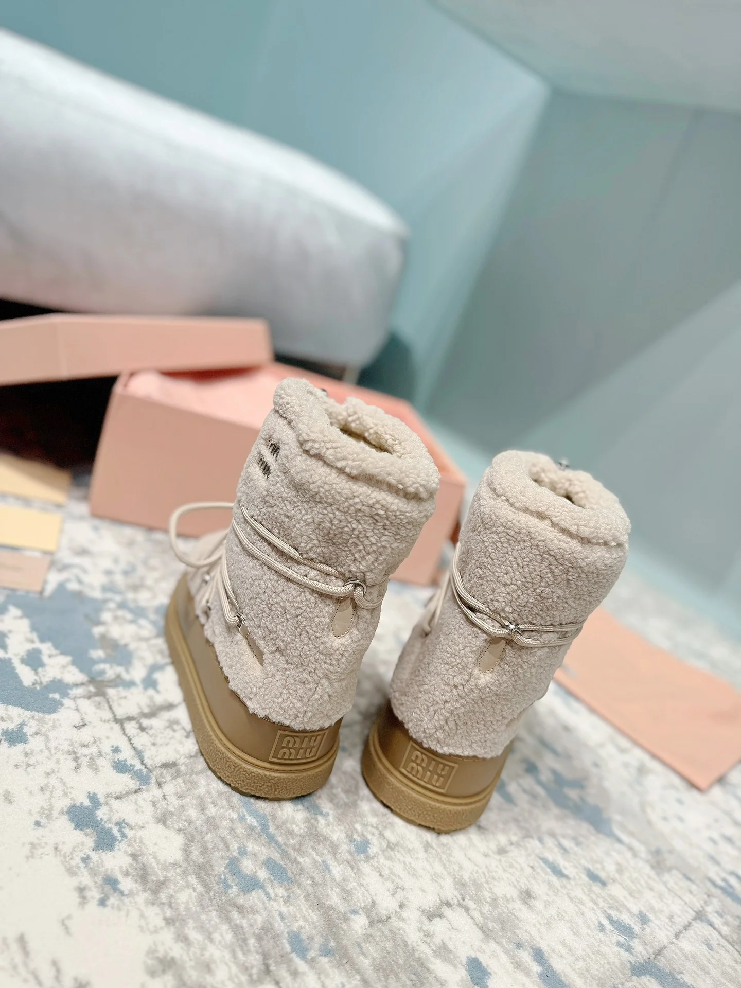 MIU MIU Boots Faux Fur Beige-Brown EU35-40 C40202609110241 - Image 6