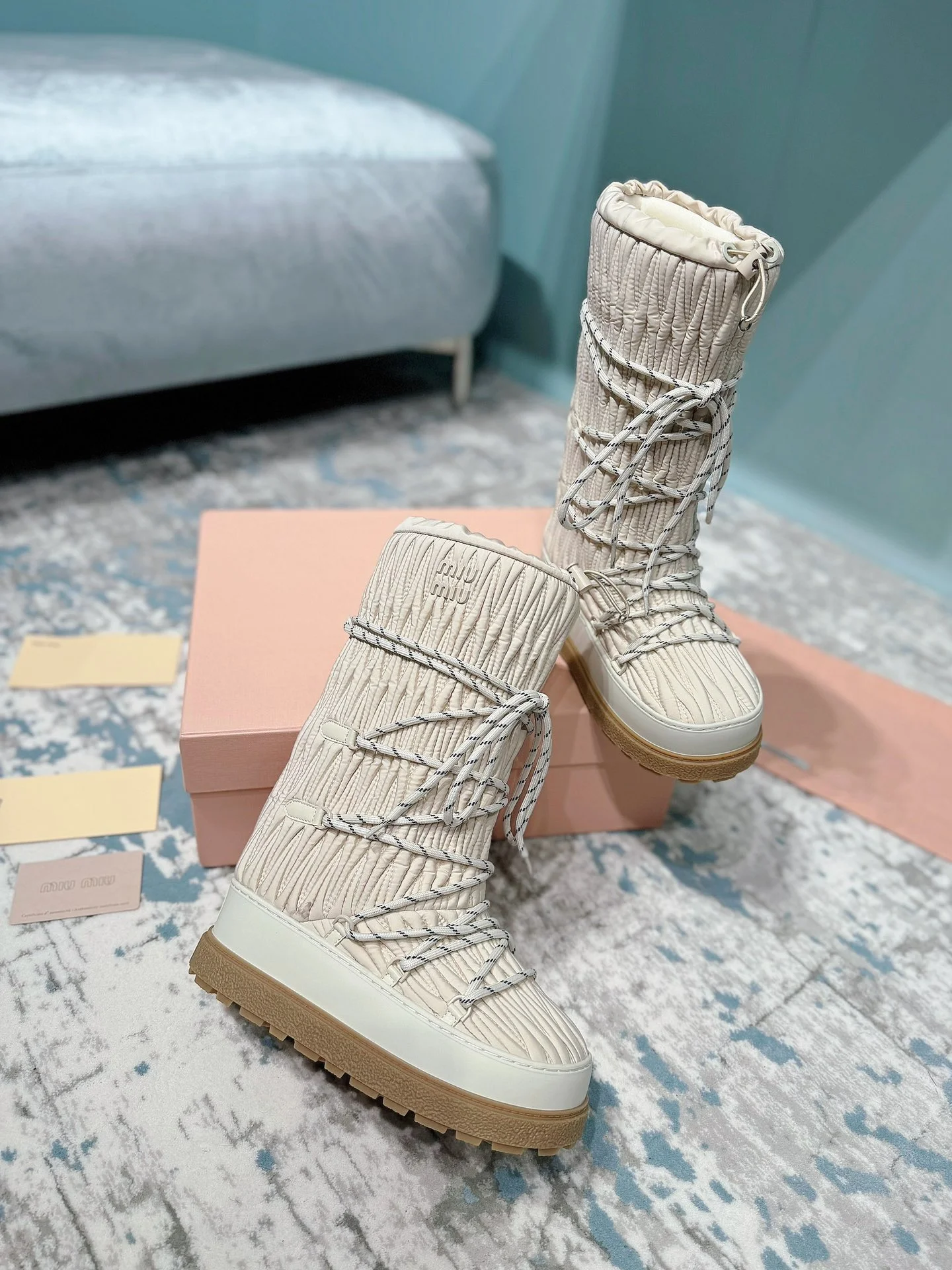 MIU MIU Boots Nylon Cream-Black EU35-40 C60202609110244 - Image 3