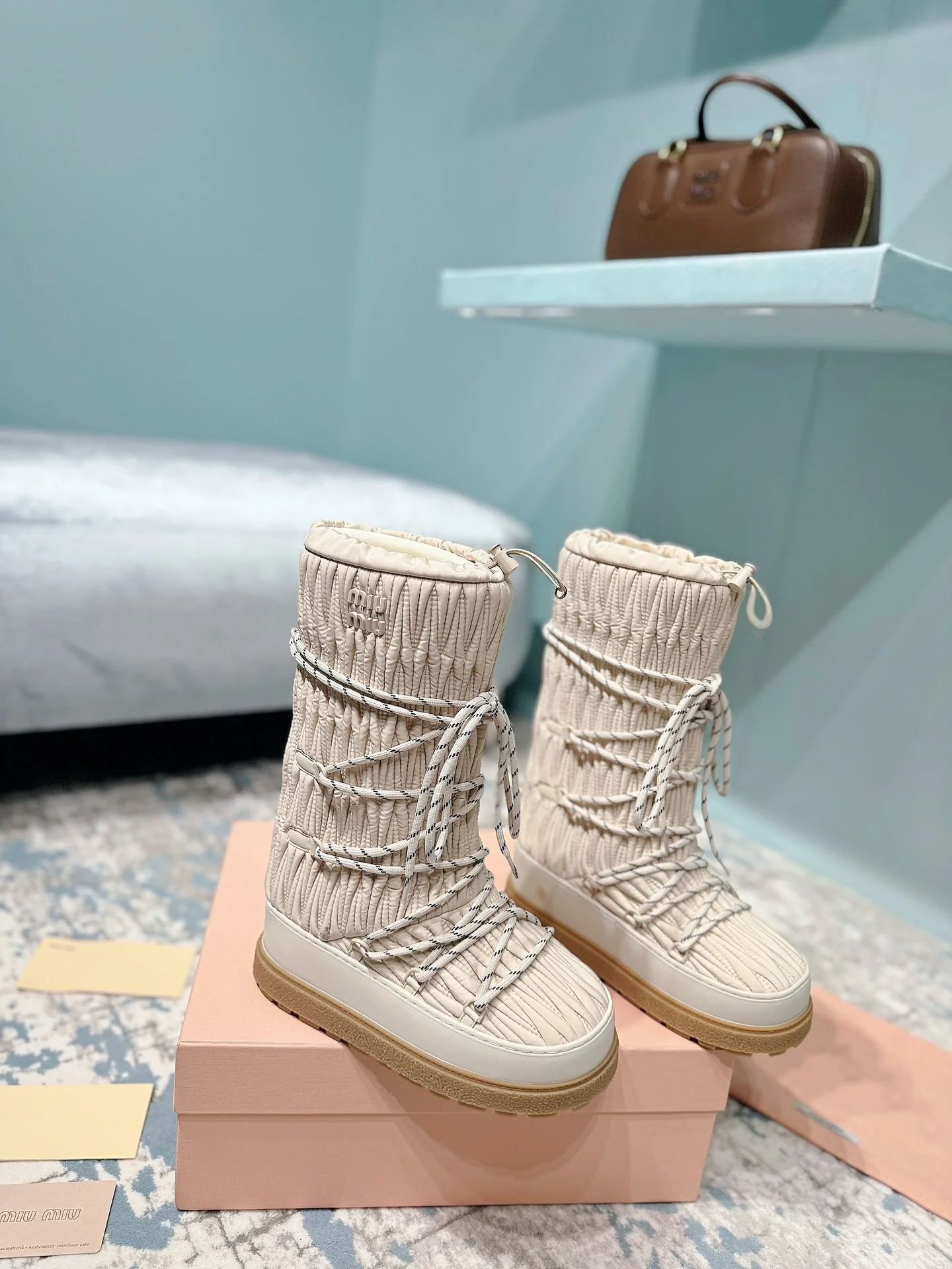 MIU MIU Boots Nylon Cream-Black EU35-40 C60202609110244 - Image 5