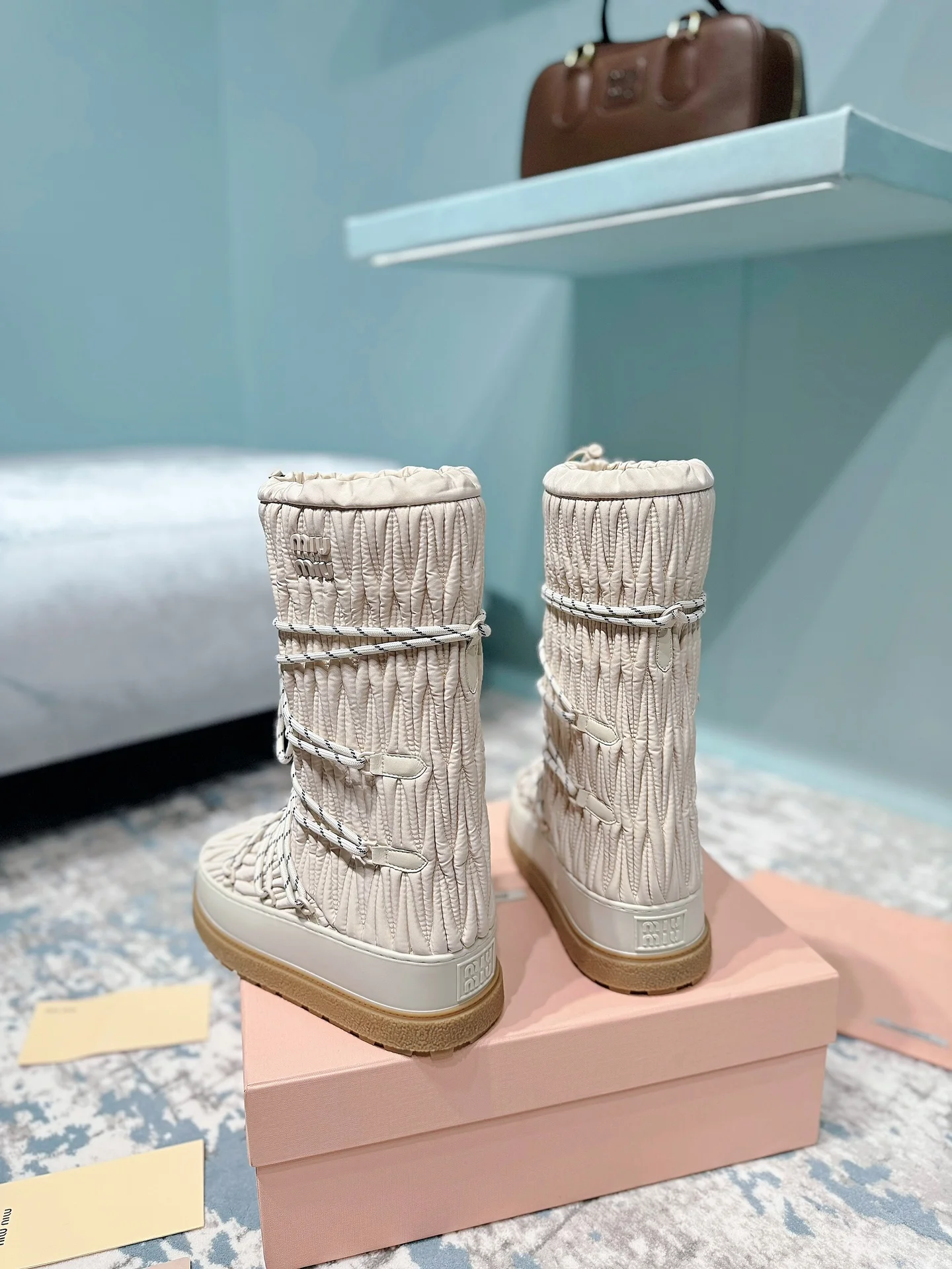 MIU MIU Boots Nylon Cream-Black EU35-40 C60202609110244 - Image 6
