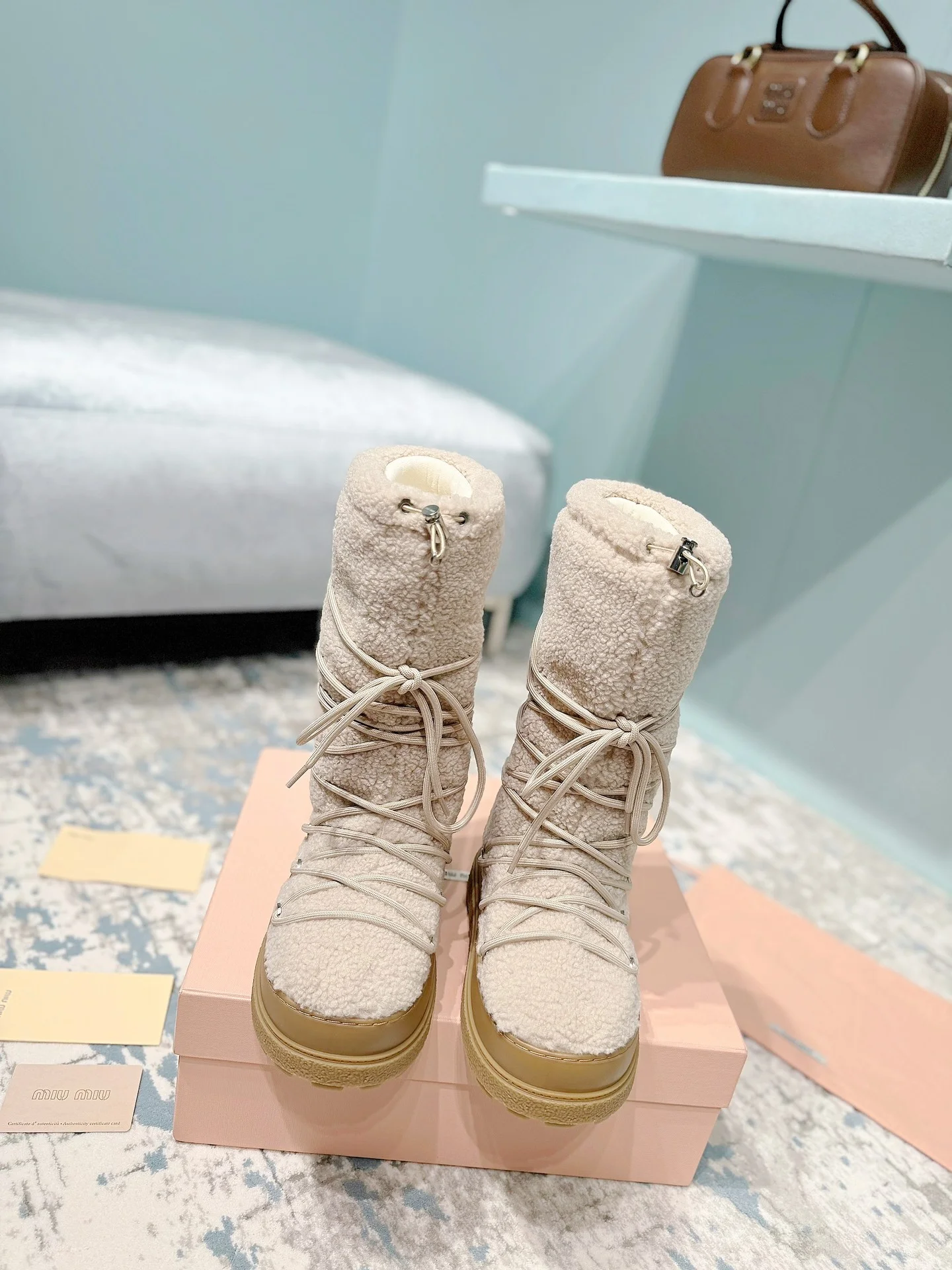 MIU MIU Boots Nylon Fur Beige-Tan EU35-40 C60202609110243
