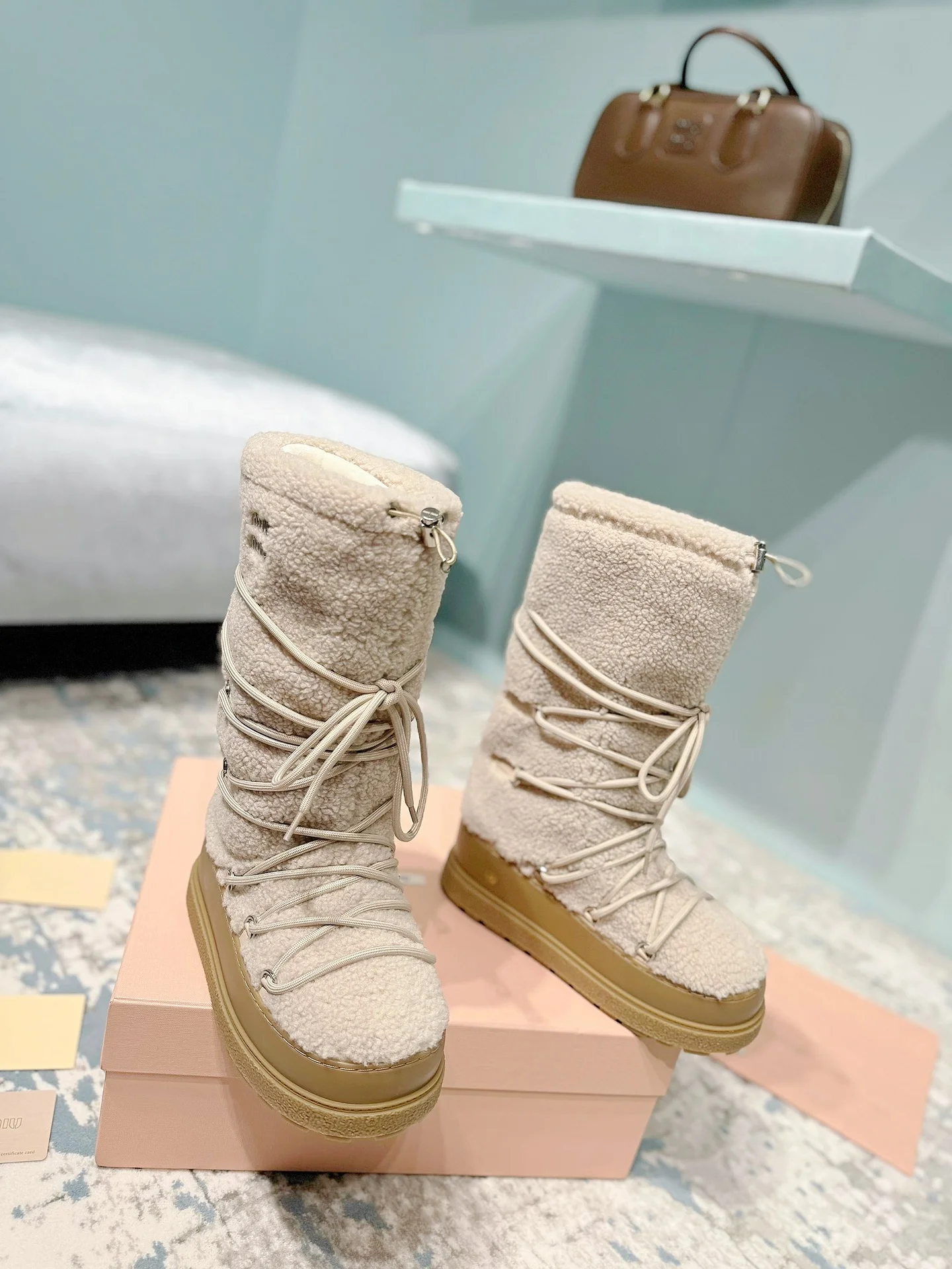 MIU MIU Boots Nylon Fur Beige-Tan EU35-40 C60202609110243 - Image 2