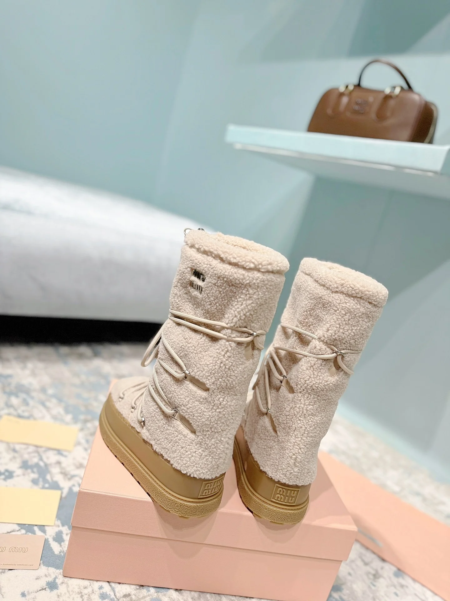 MIU MIU Boots Nylon Fur Beige-Tan EU35-40 C60202609110243 - Image 3