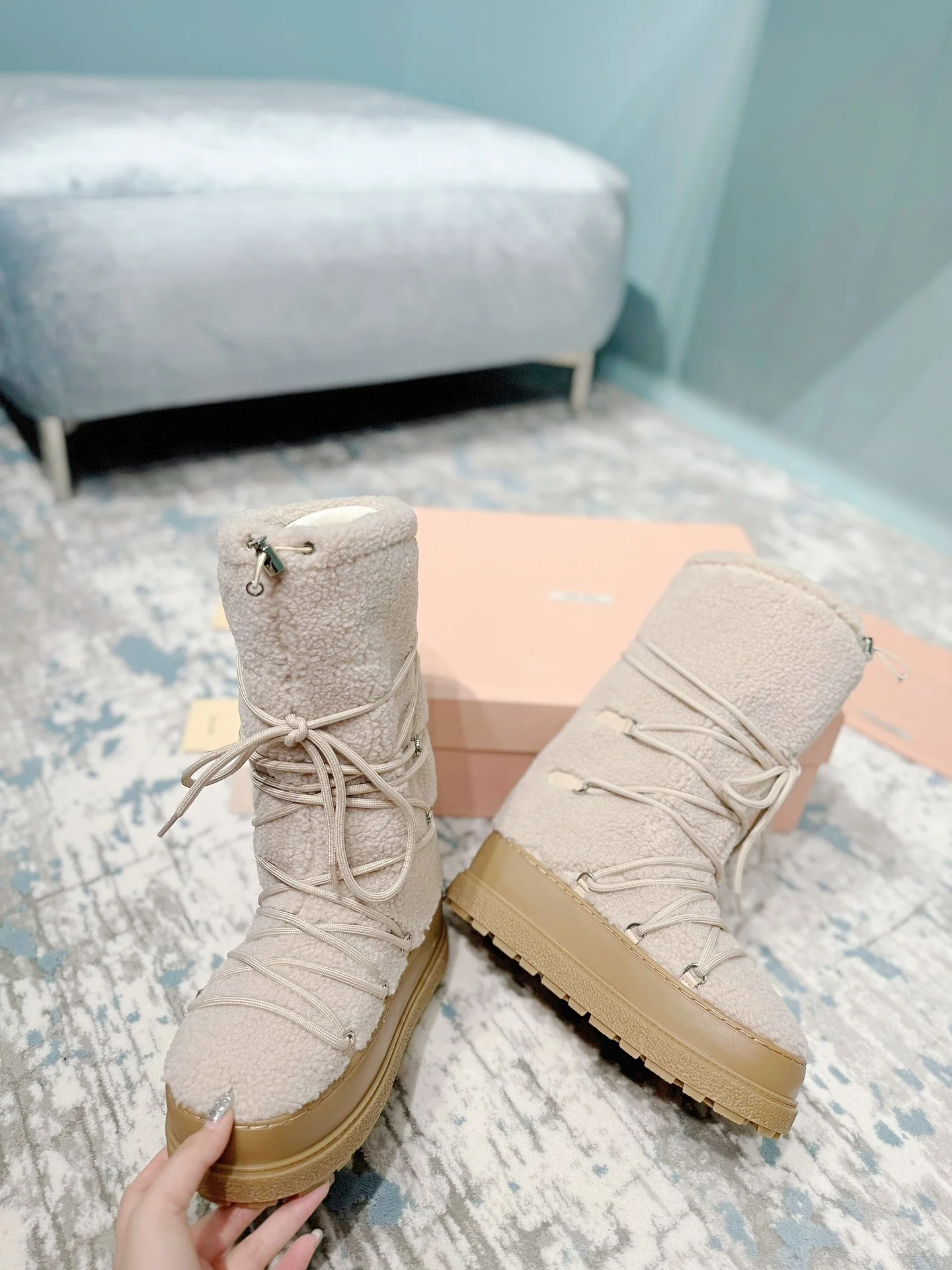 MIU MIU Boots Nylon Fur Beige-Tan EU35-40 C60202609110243 - Image 6