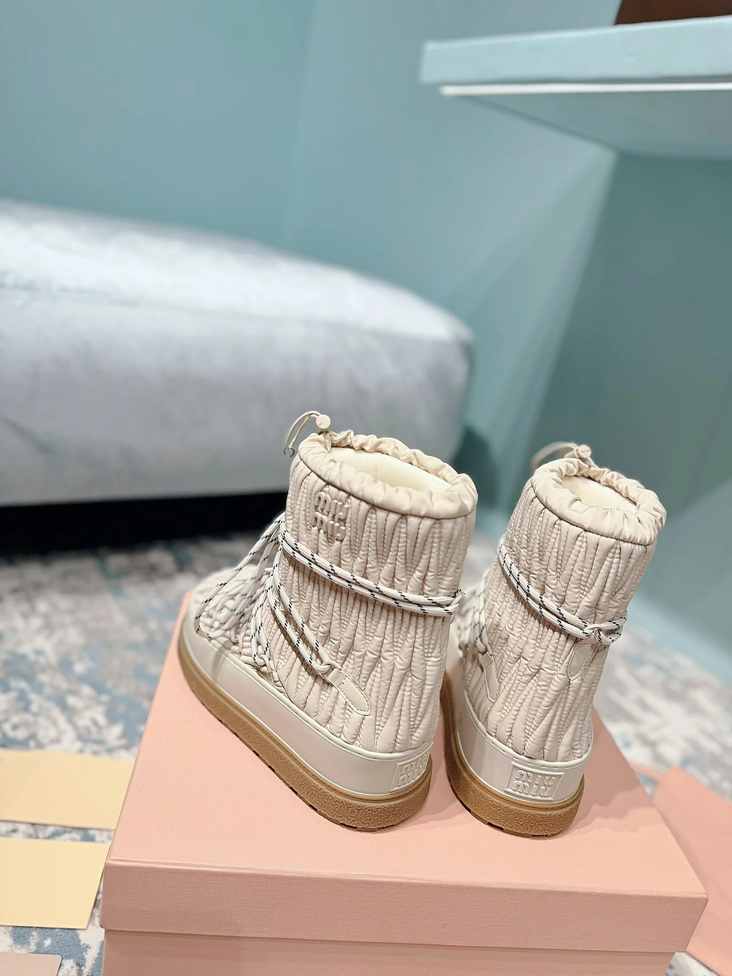 MIU MIU Boots Nylon Fur Cream-Black EU35-40 C40202609110240 - Image 8