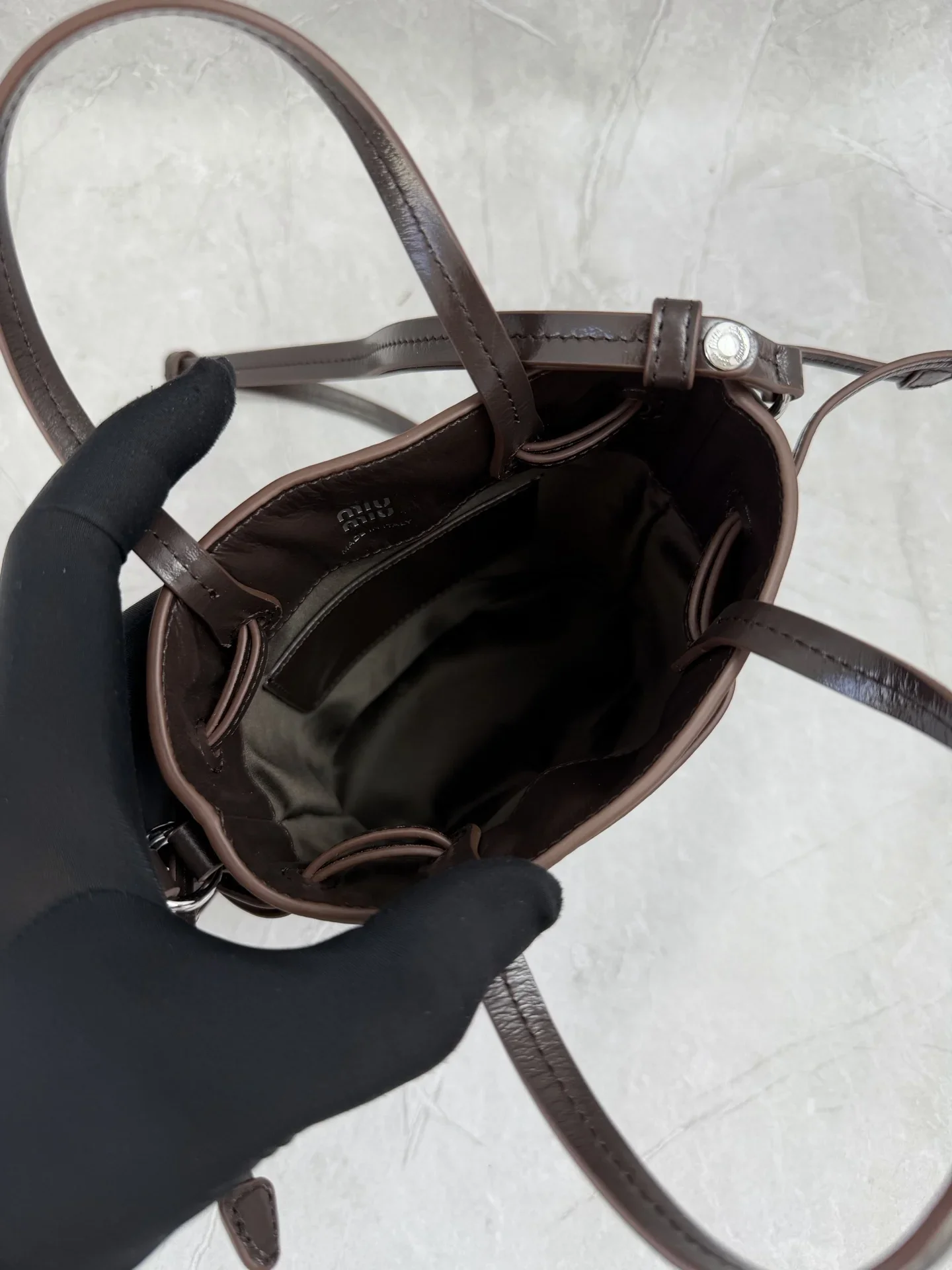 MIU MIU Bucket Bags Brown 15X18X8CM E30202609090387 - Image 8