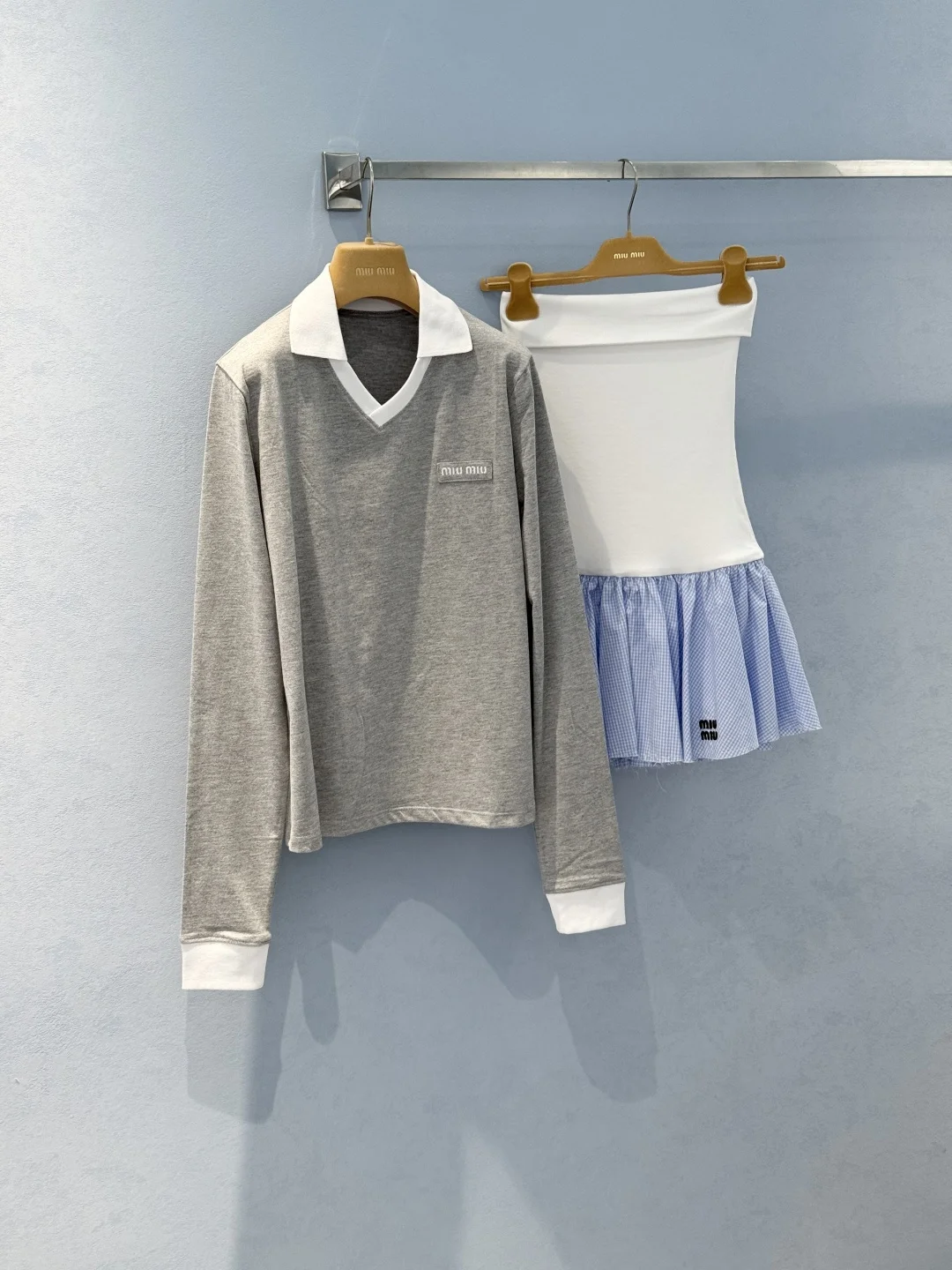 MIU MIU Dresses Cotton Grey-White-Blue S-L B20202609062292