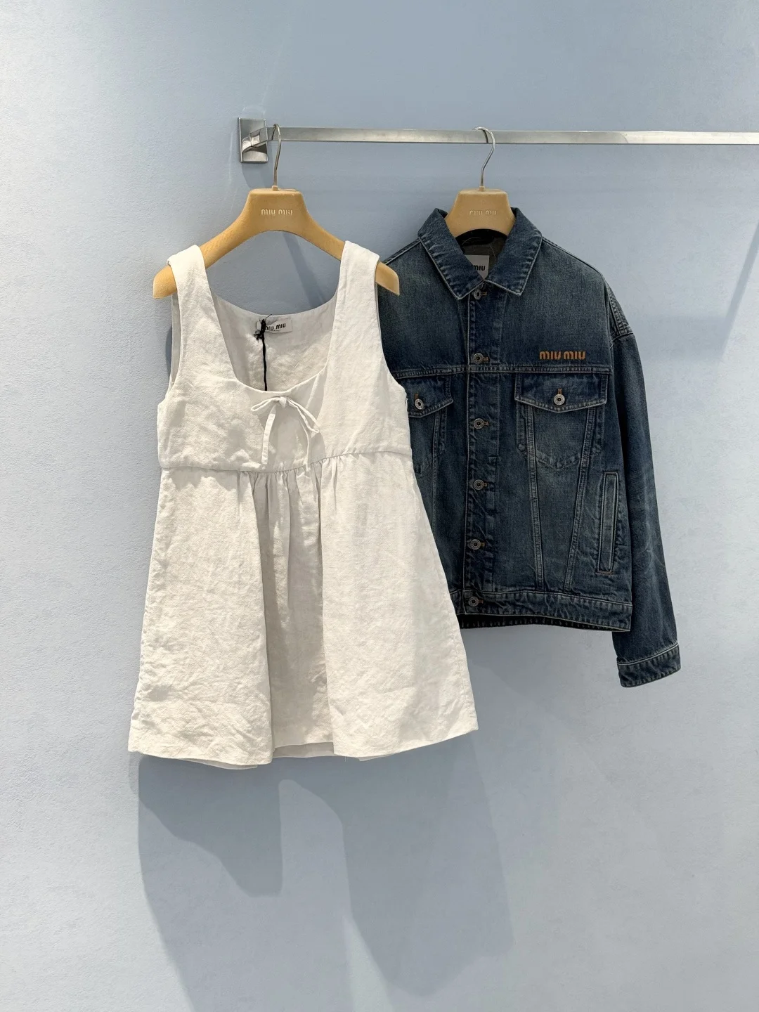 MIU MIU Dresses Linen White-Blue S-L C90202609060396