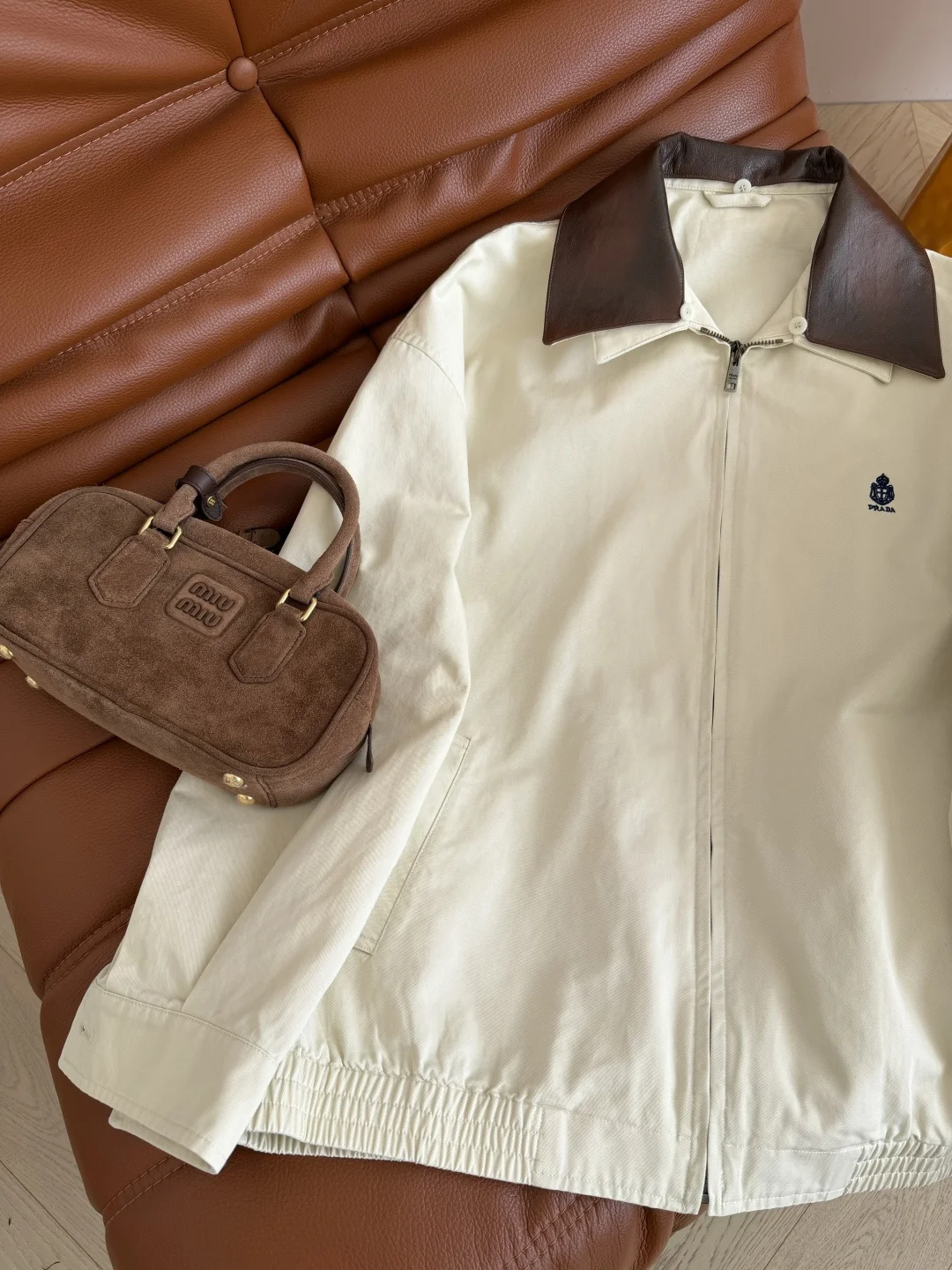 MIU MIU Jackets Leather Cream-Brown S-L C95202609060803 - Image 2