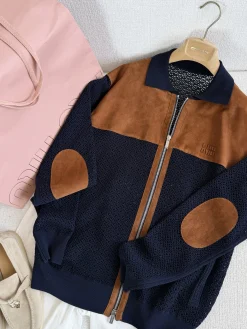 MIU MIU Jackets Suede Knit Navy-Brown S-L D75202609061543