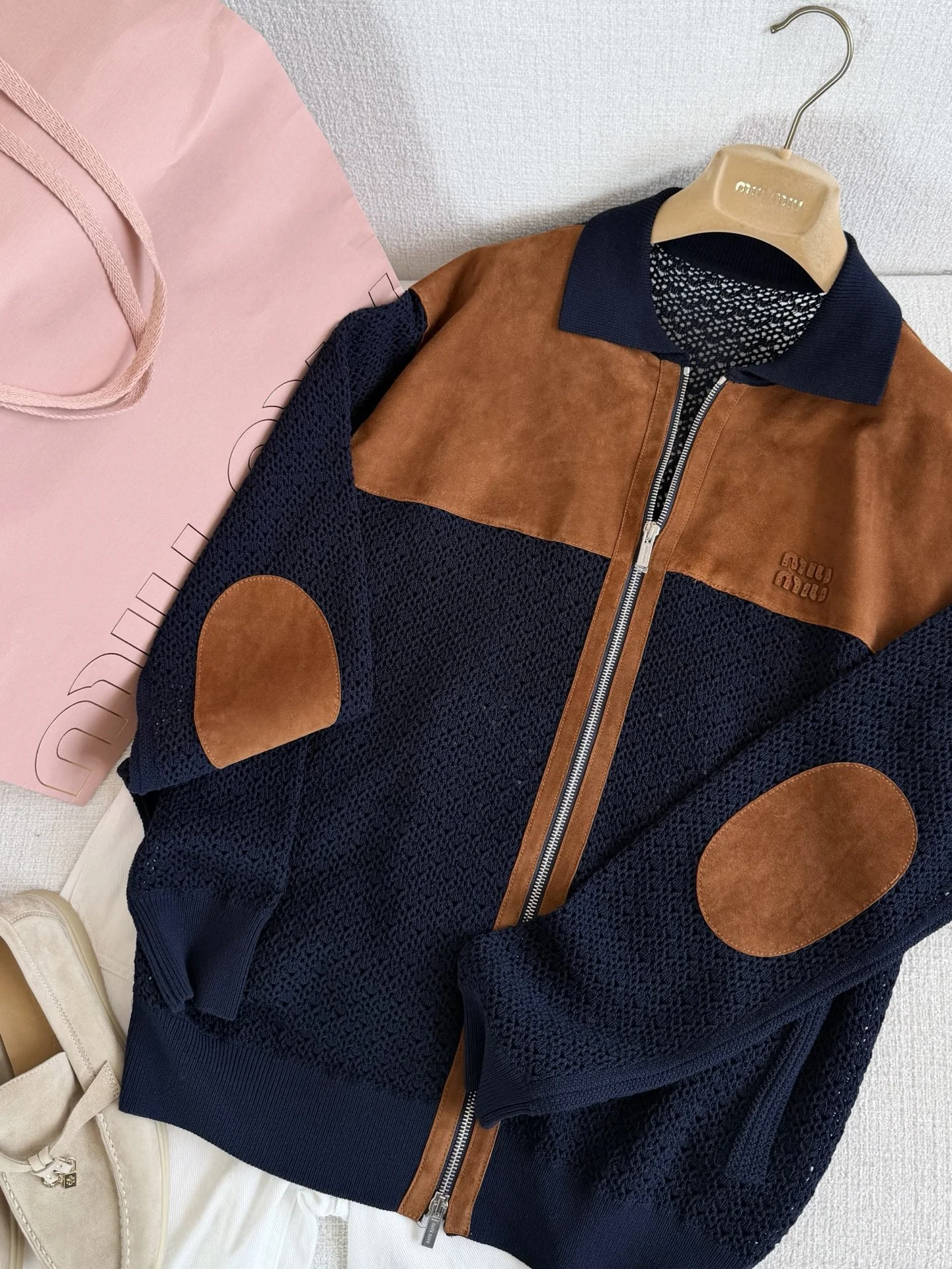 MIU MIU Jackets Suede Knit Navy-Brown S-L D75202609061543
