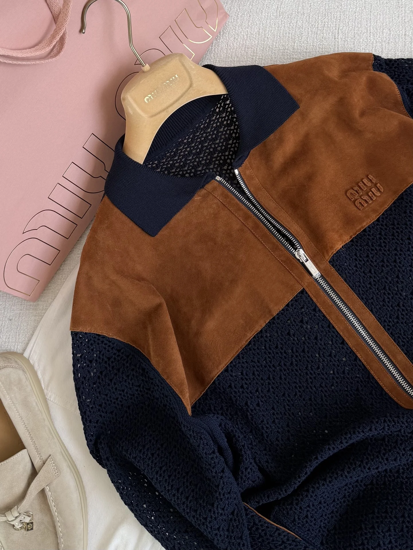 MIU MIU Jackets Suede Knit Navy-Brown S-L D75202609061543 - Image 2