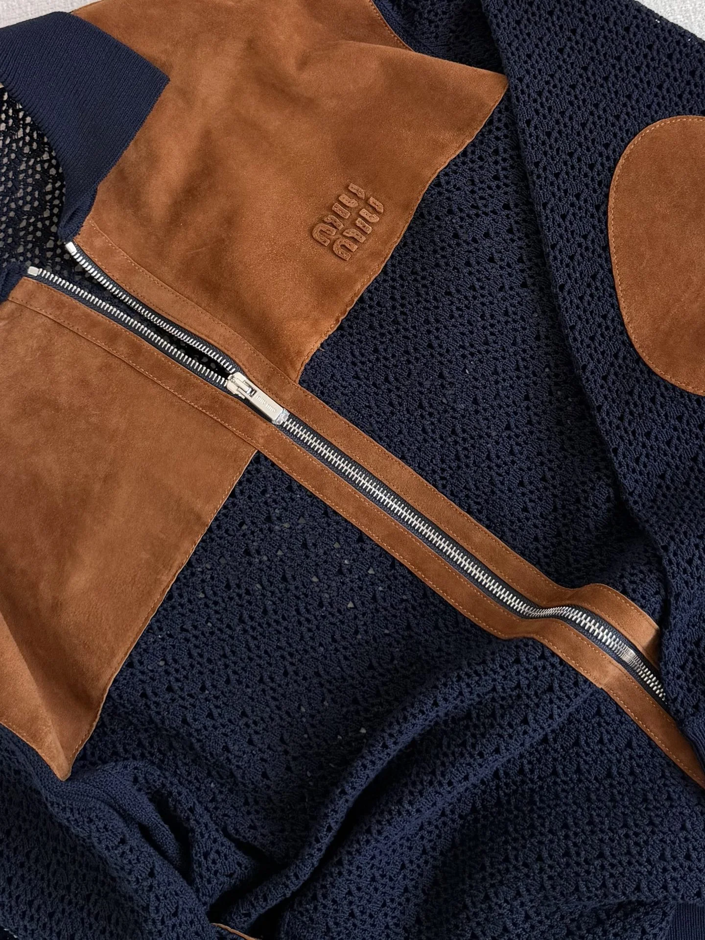 MIU MIU Jackets Suede Knit Navy-Brown S-L D75202609061543 - Image 3