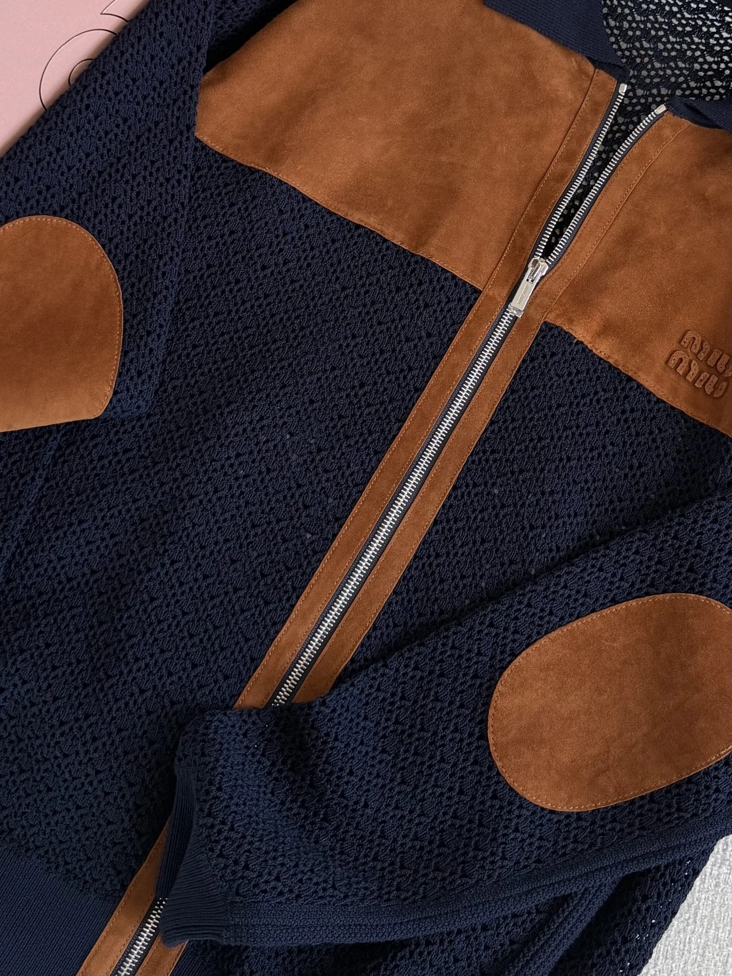 MIU MIU Jackets Suede Knit Navy-Brown S-L D75202609061543 - Image 4