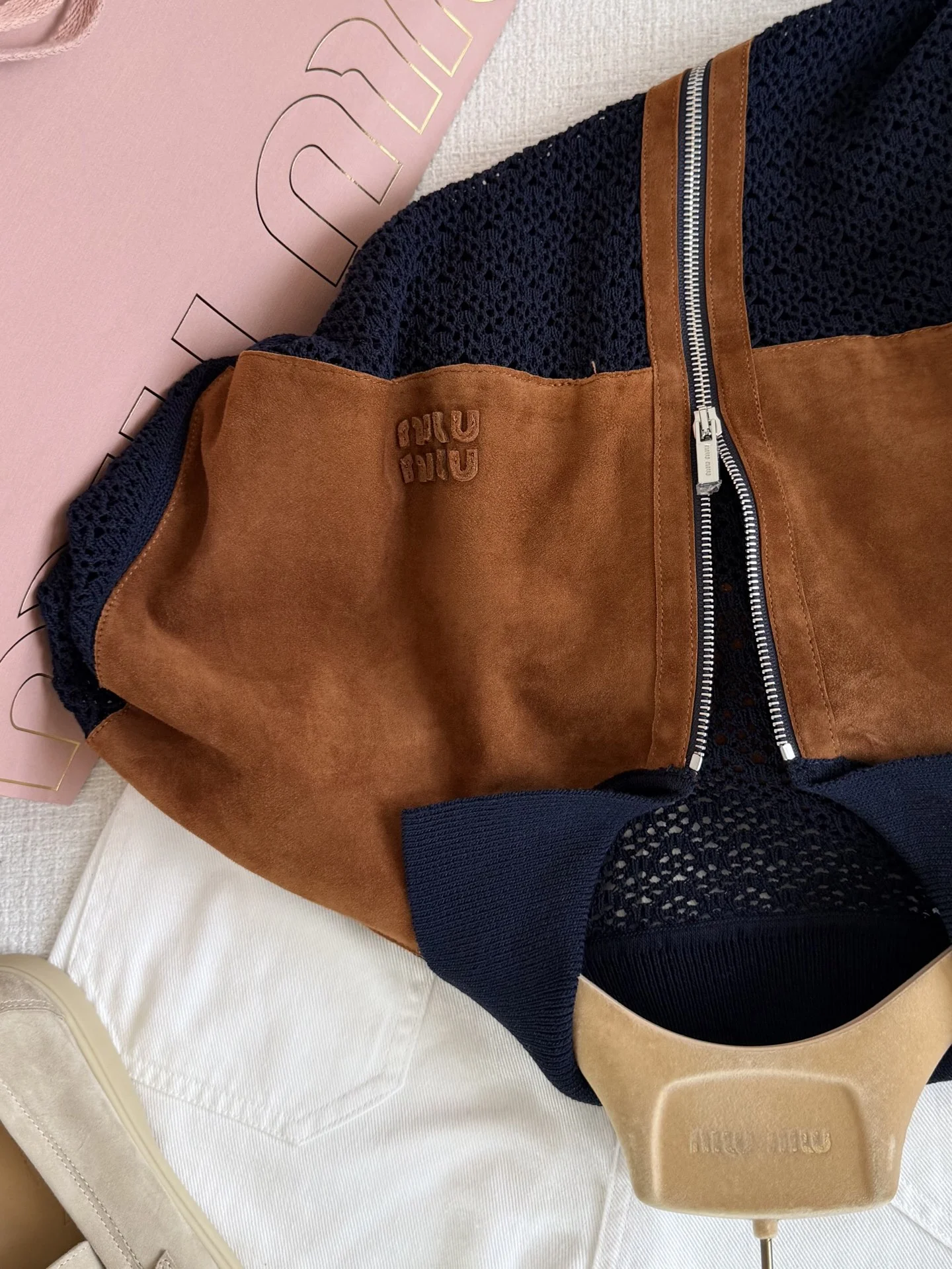 MIU MIU Jackets Suede Knit Navy-Brown S-L D75202609061543 - Image 5