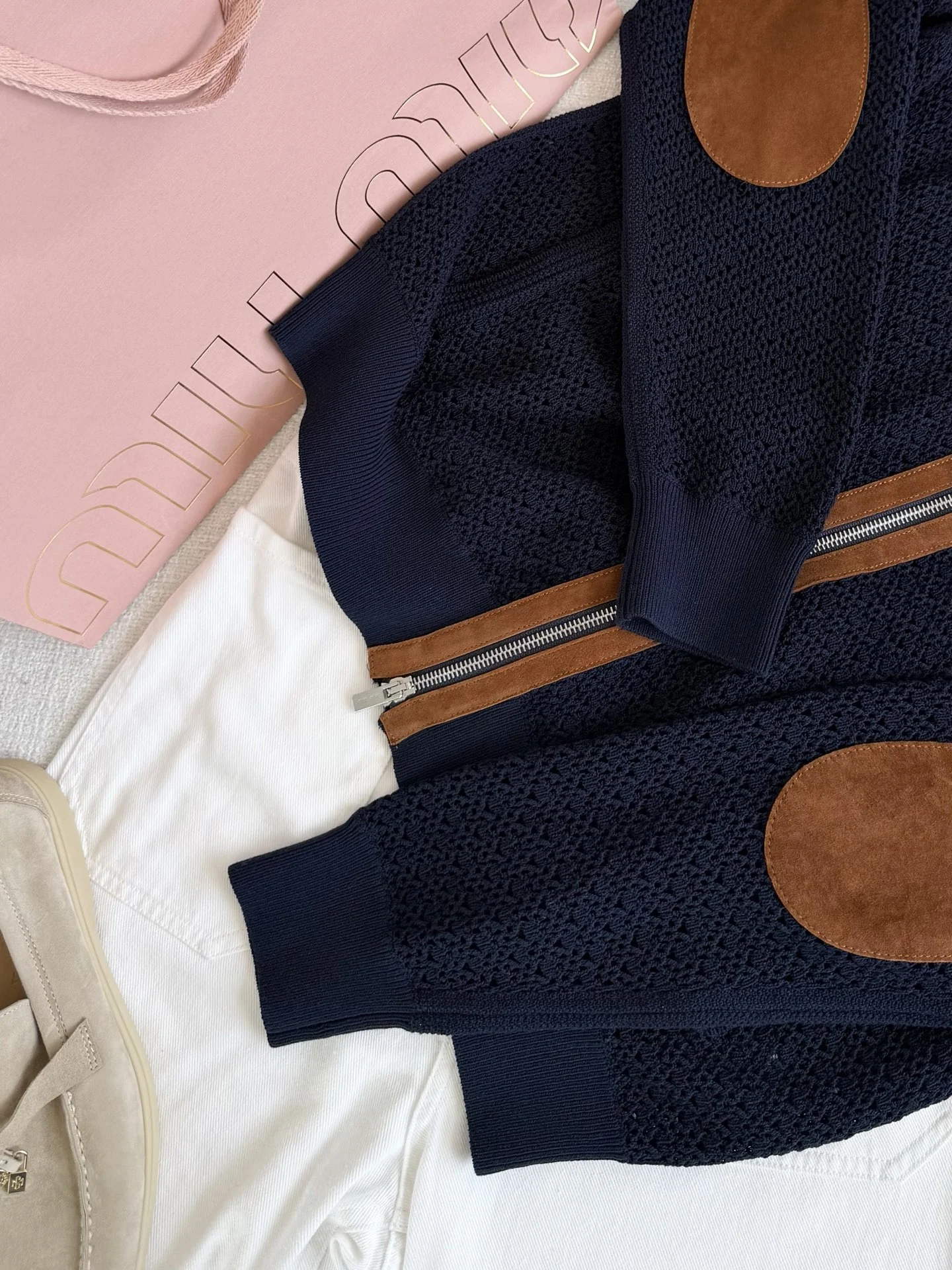 MIU MIU Jackets Suede Knit Navy-Brown S-L D75202609061543 - Image 7