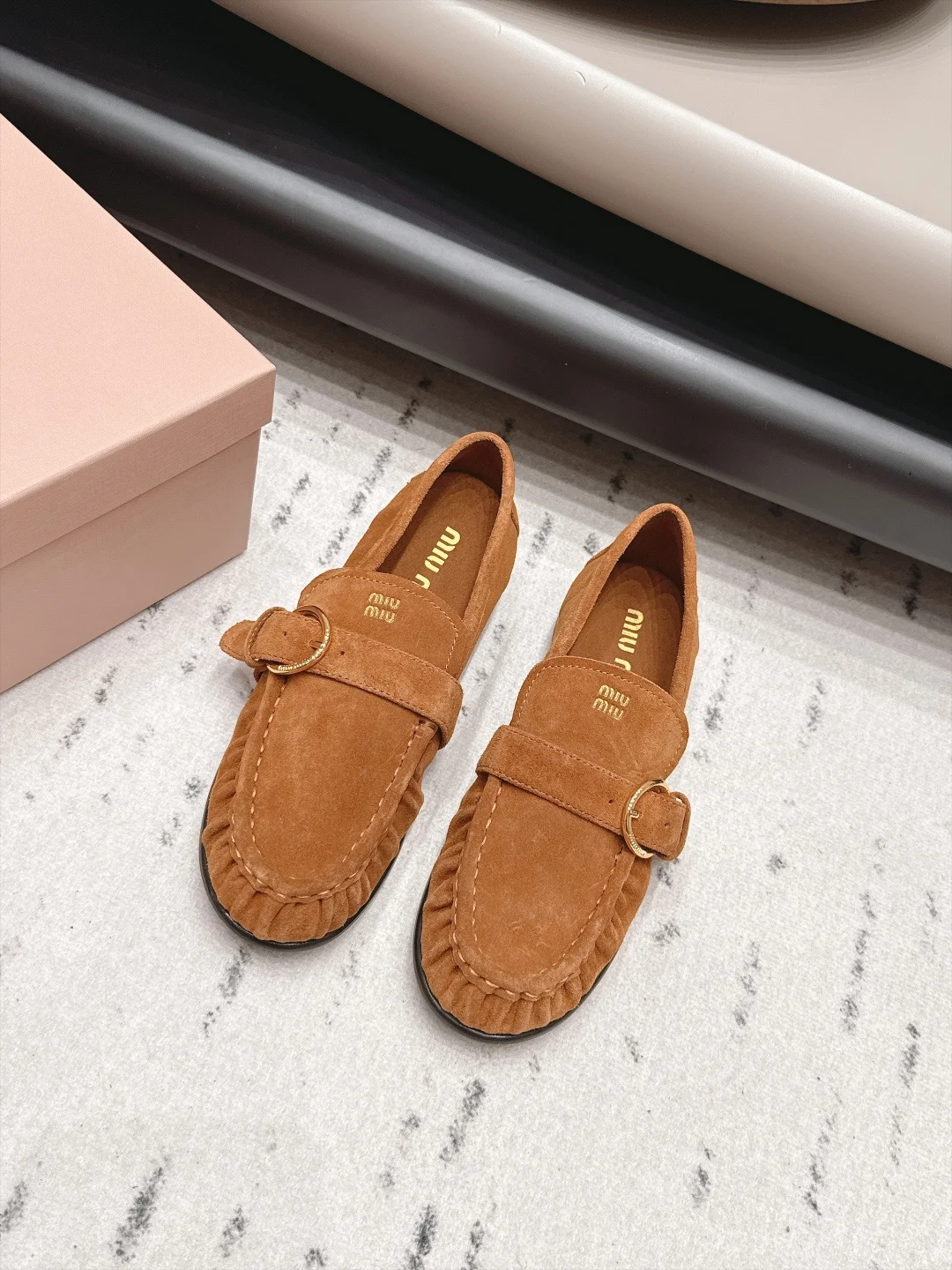 MIU MIU Loafers Suede Brown-Gold EU35-39 B80202609111513