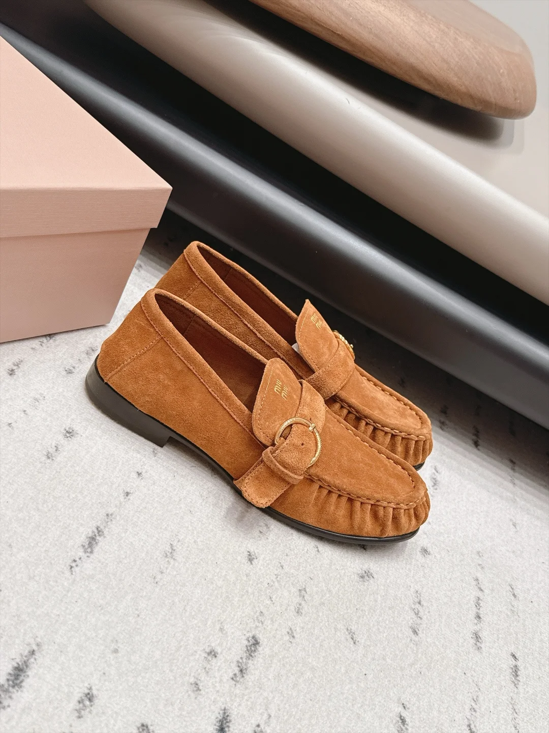 MIU MIU Loafers Suede Brown-Gold EU35-39 B80202609111513 - Image 2