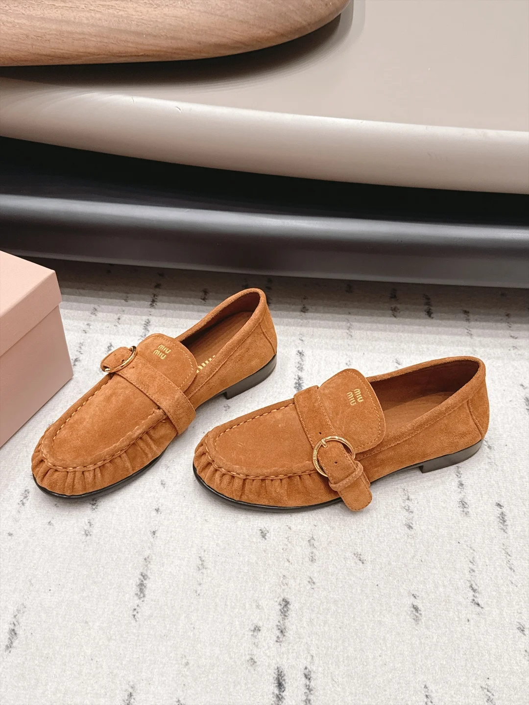 MIU MIU Loafers Suede Brown-Gold EU35-39 B80202609111513 - Image 3