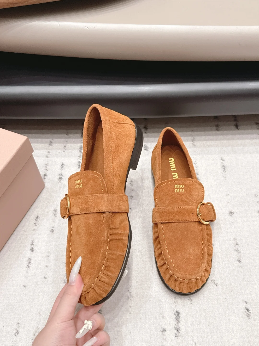 MIU MIU Loafers Suede Brown-Gold EU35-39 B80202609111513 - Image 4