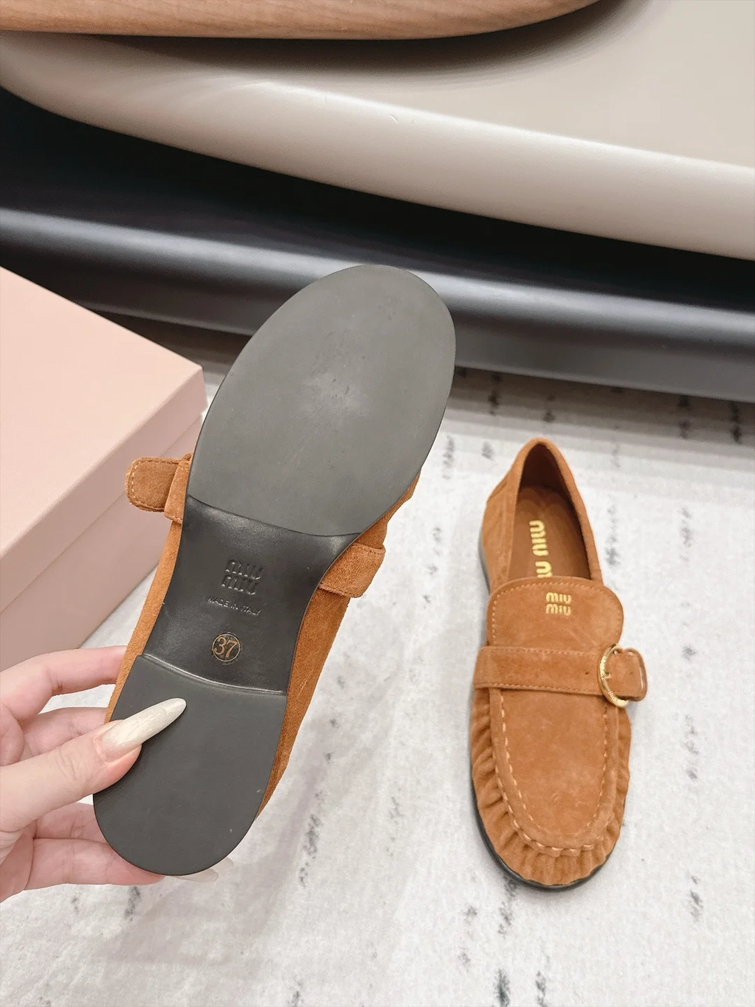 MIU MIU Loafers Suede Brown-Gold EU35-39 B80202609111513 - Image 9